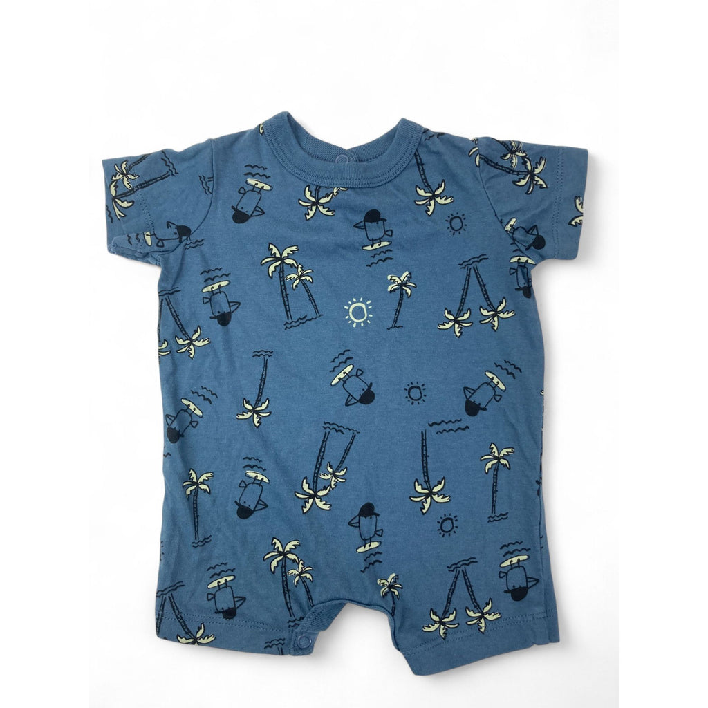 1-3M Dusty Blue Palm Tree Romper - Woolworths
