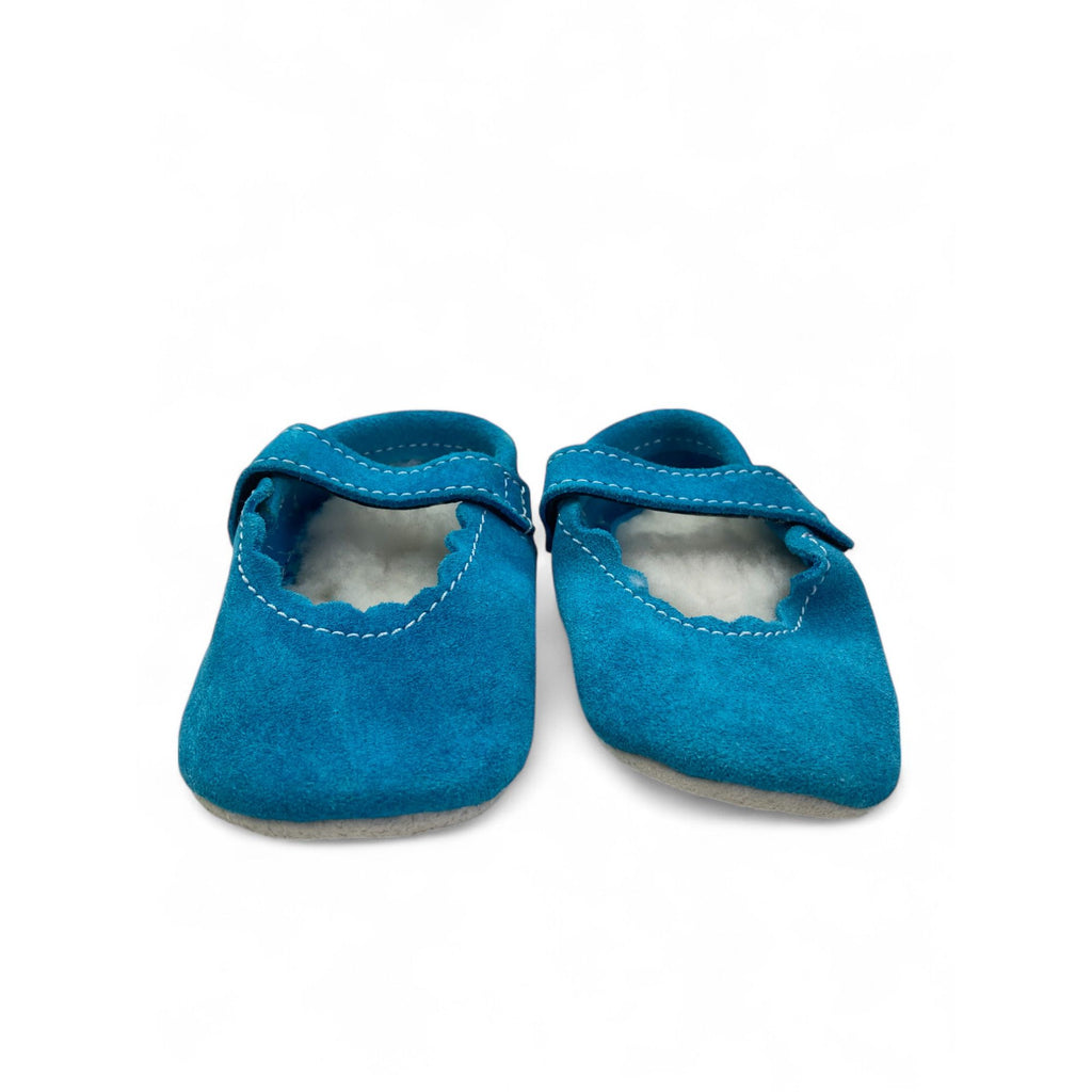 3-6M Aqua Blue Suede Mary Jane Soft Soles