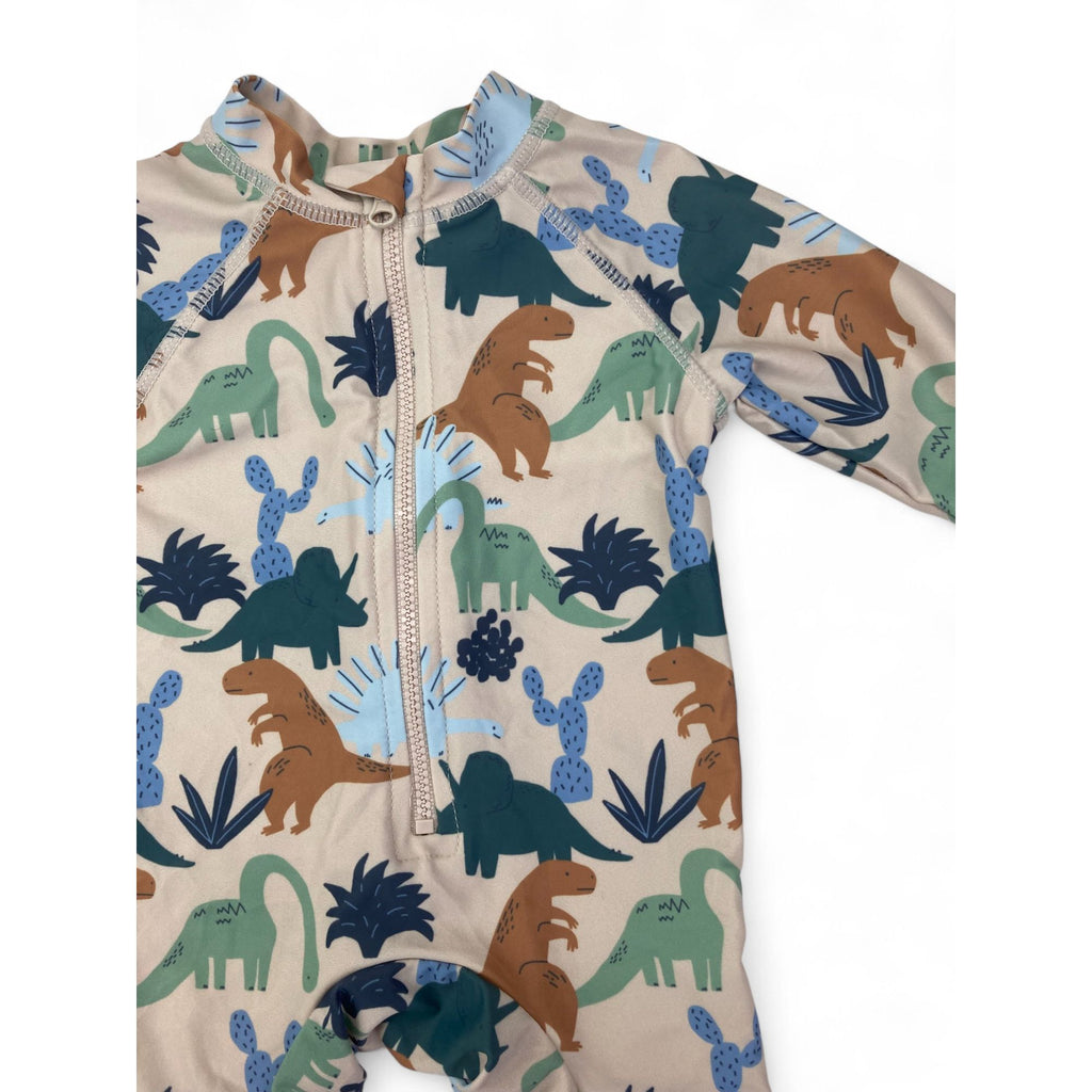 0-3M Beige Dinosaur Zip Swimsuit - Cotton On