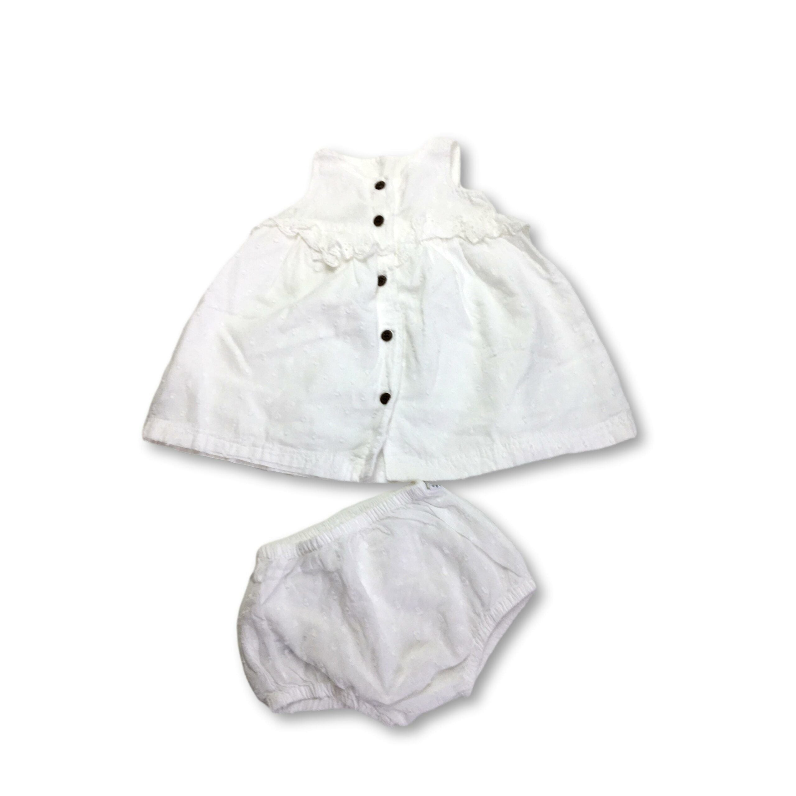 1-3M White Pindot Button Tunic & Bloomer - Woolworths