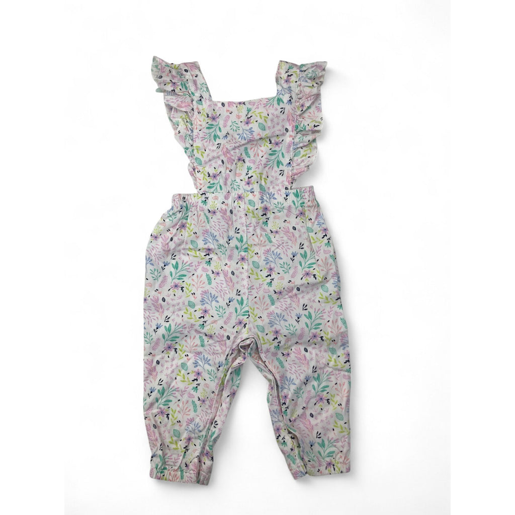 6-12M Pastel Floral Pinafore Cotton Romper - Clicks