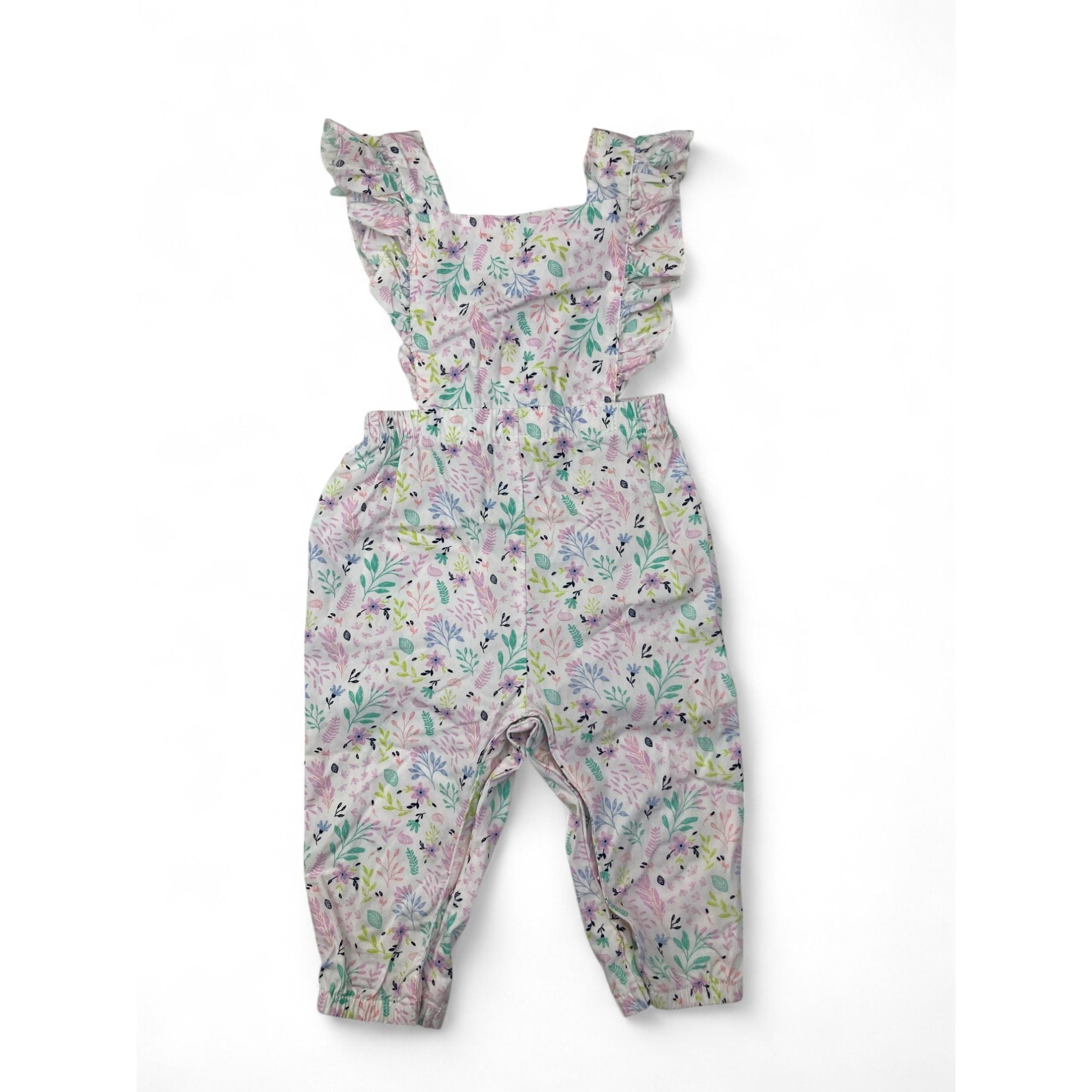 6-12M Pastel Floral Pinafore Cotton Romper - Clicks