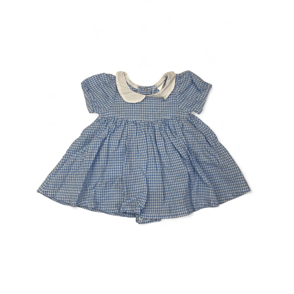 0-3M Light Blue Gingham Dress Romper - Jet