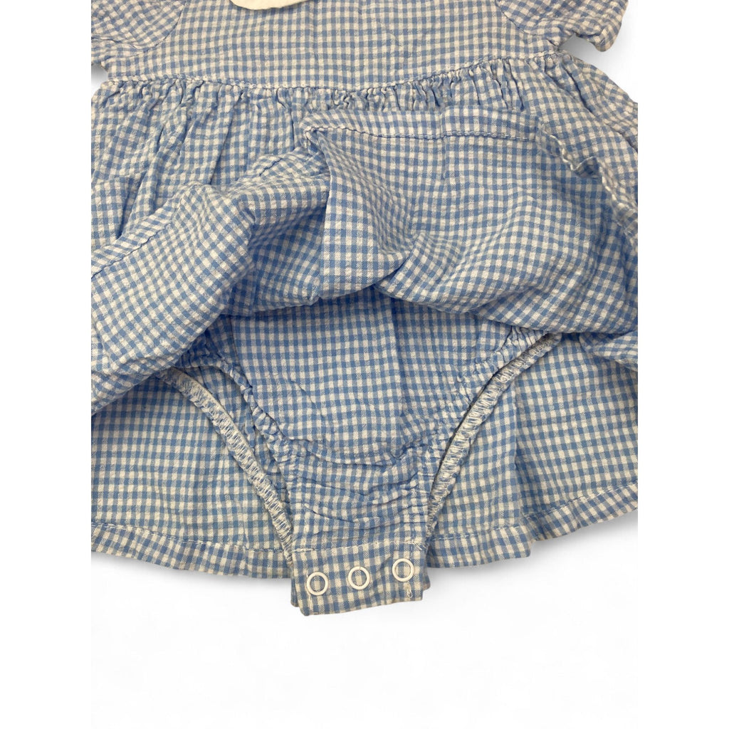 0-3M Light Blue Gingham Dress Romper - Jet