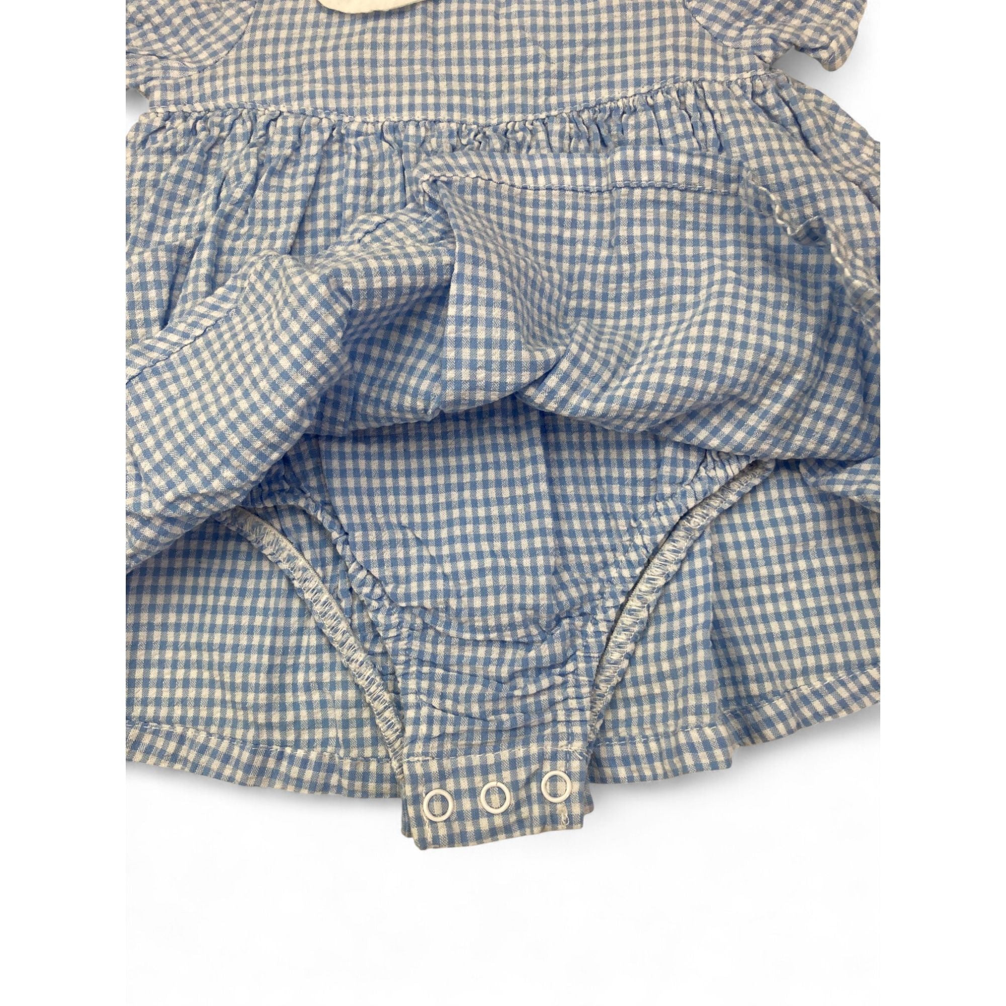 0-3M Light Blue Gingham Dress Romper - Jet