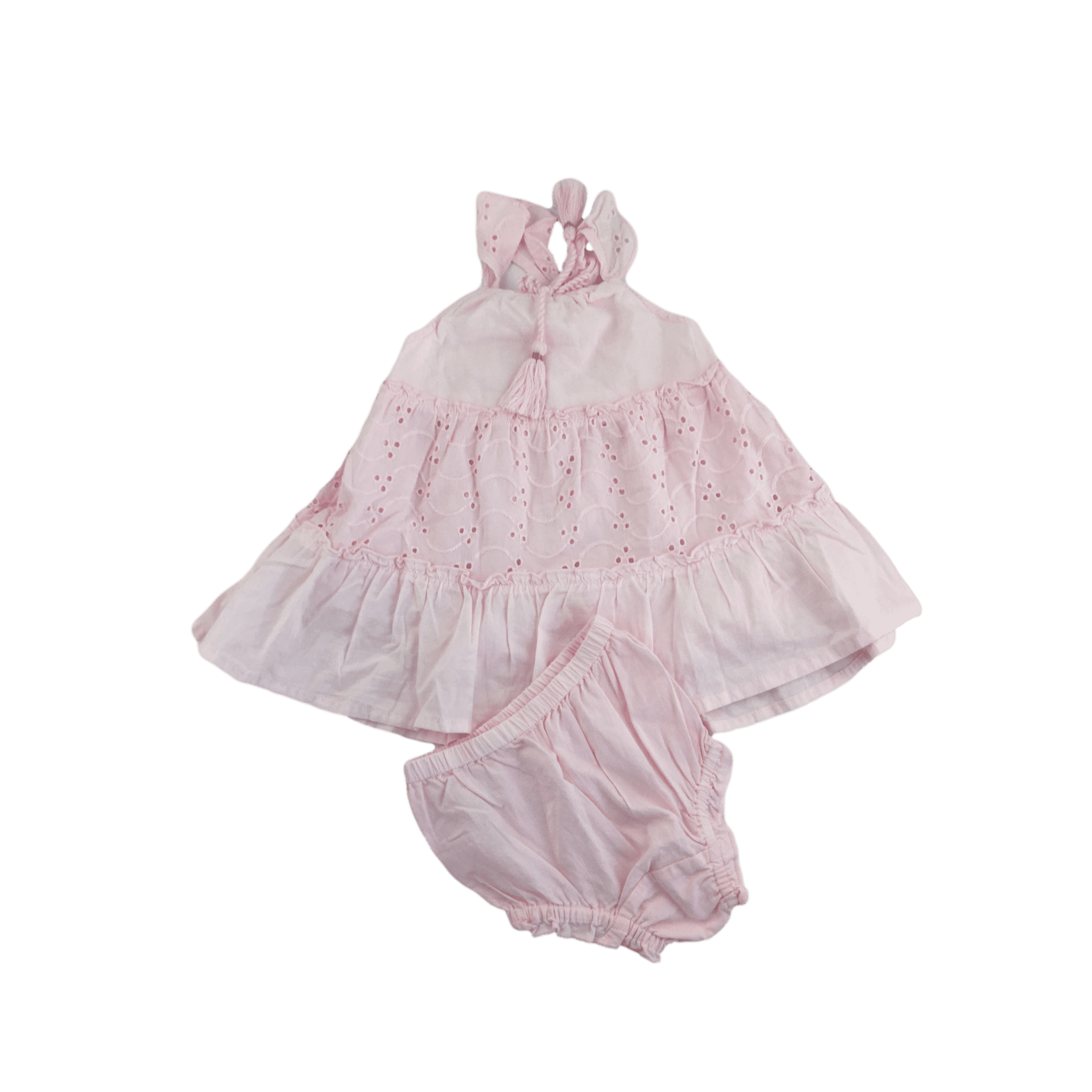1-3M Light Pink Cotton Eyelet Dress & Bloomer set - Woolworths