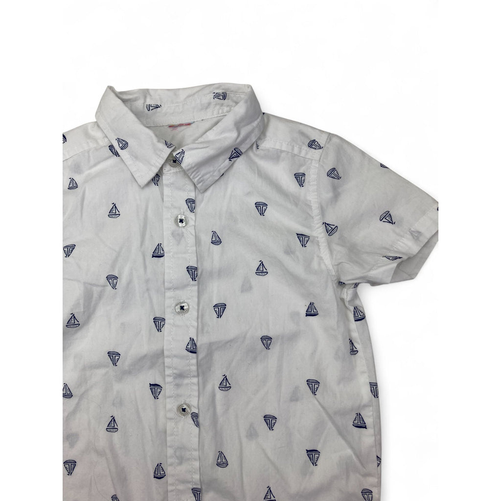 4Y White & Navy Yacht Summer Button Shirt - Healthex