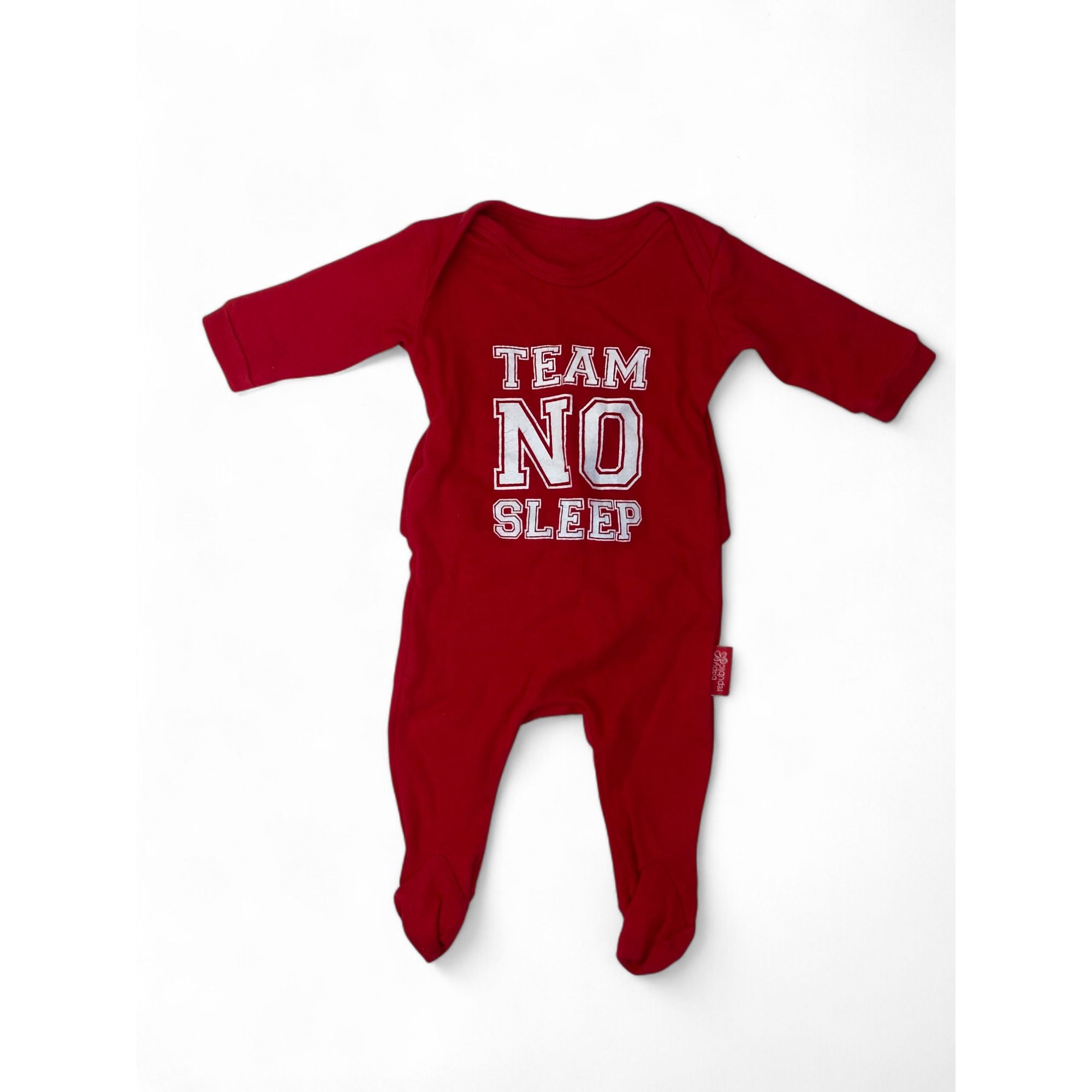 1-3M Red & White "Team No Sleep" Onesie - Baby Republic