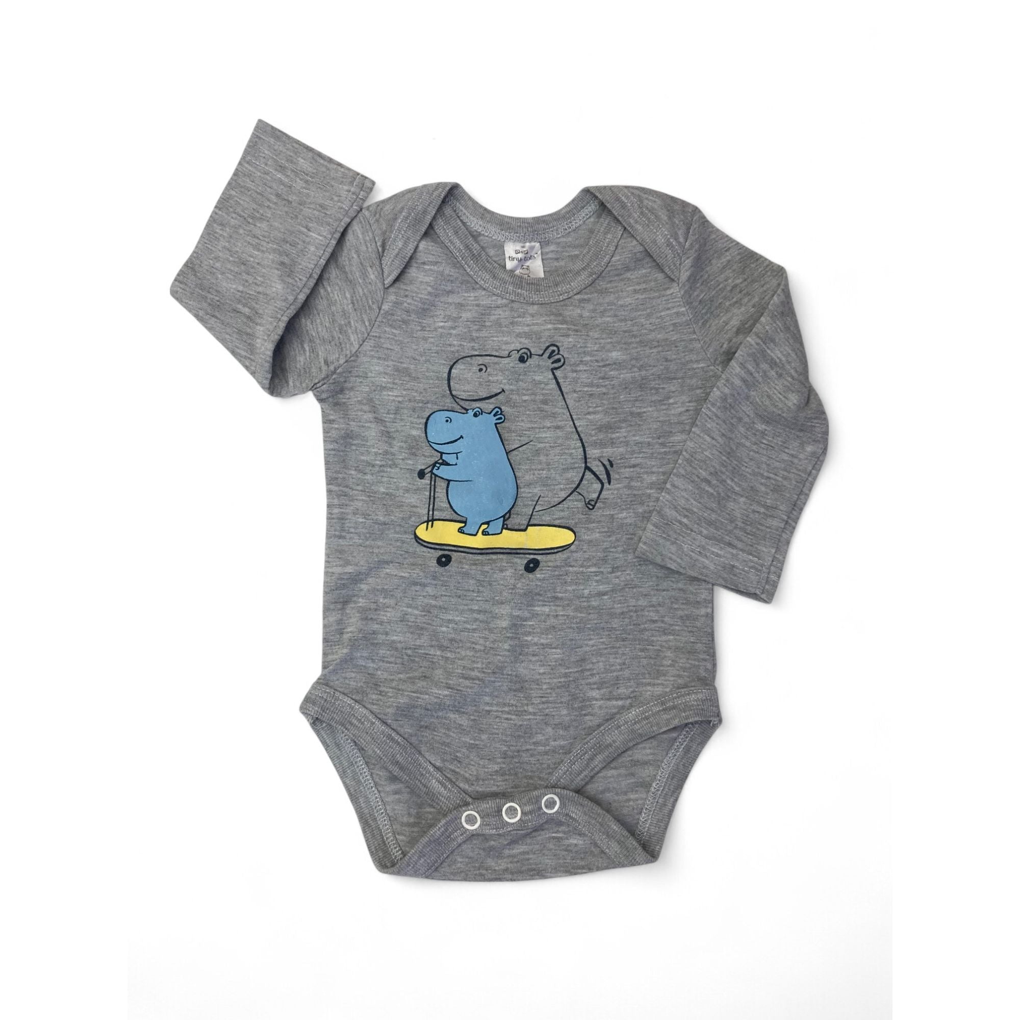 0-3M Grey Hippo Scooter Bodysuit - Tiny Tots