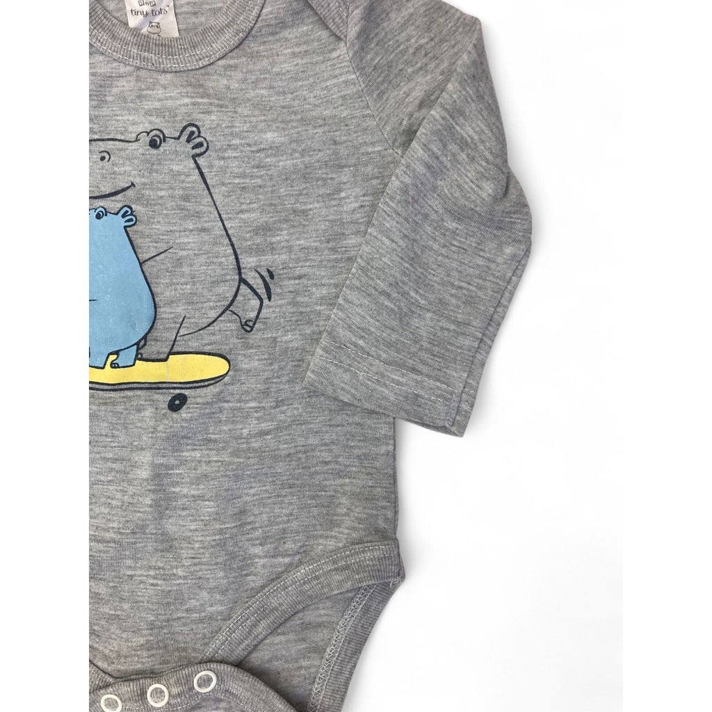 0-3M Grey Hippo Scooter Bodysuit - Tiny Tots