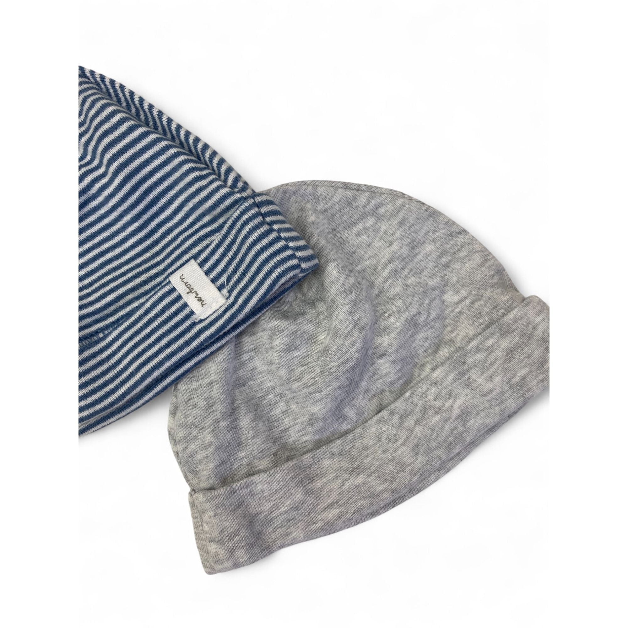 UK 1-2M Grey Melange & Blue Stripe Beanies - H&M