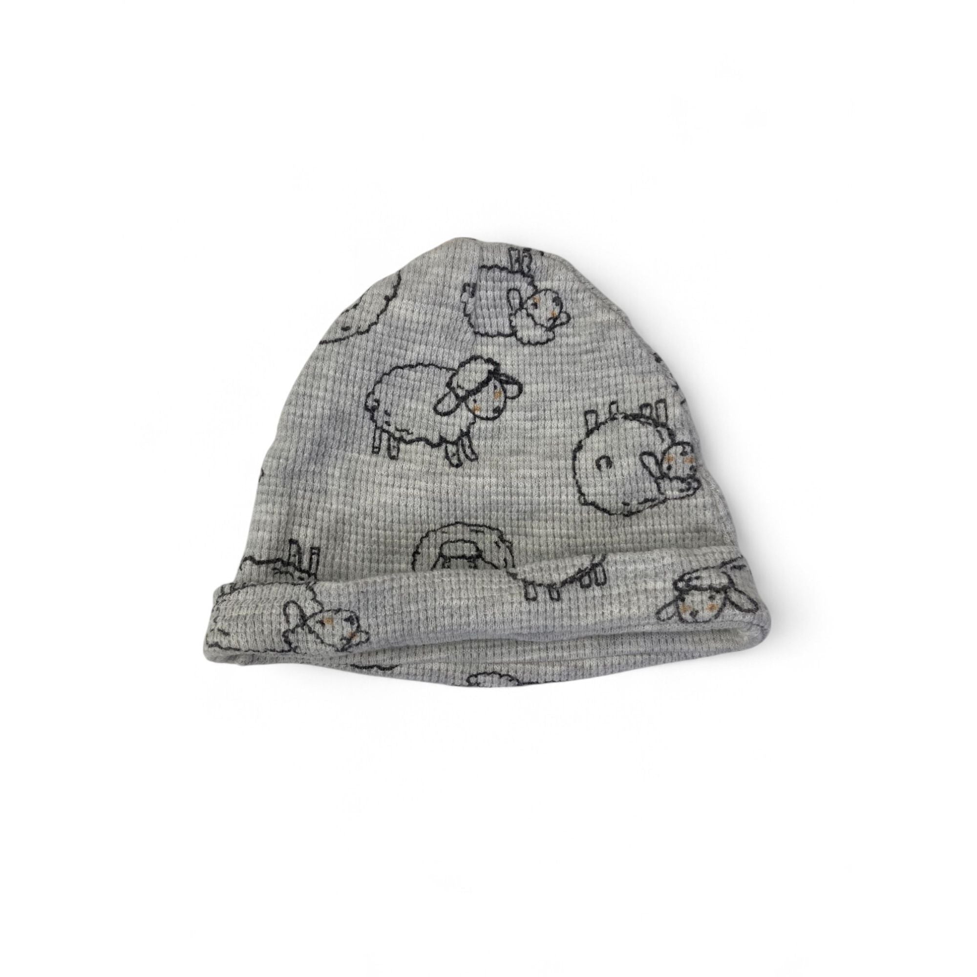0-3M Grey Waffle Knit Lamb Beanie - Up Baby