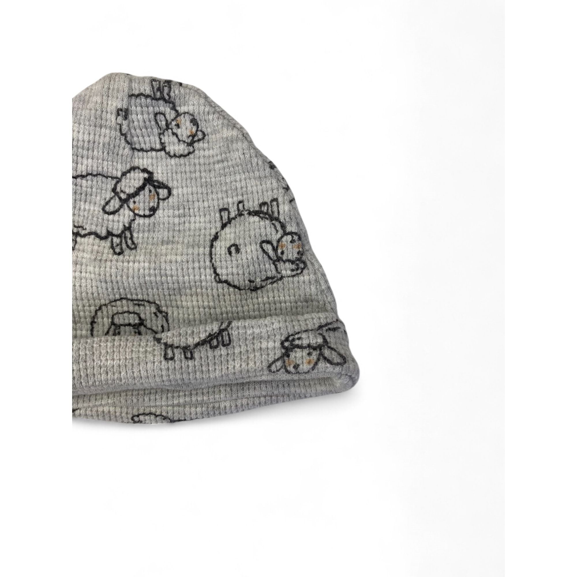 0-3M Grey Waffle Knit Lamb Beanie - Up Baby