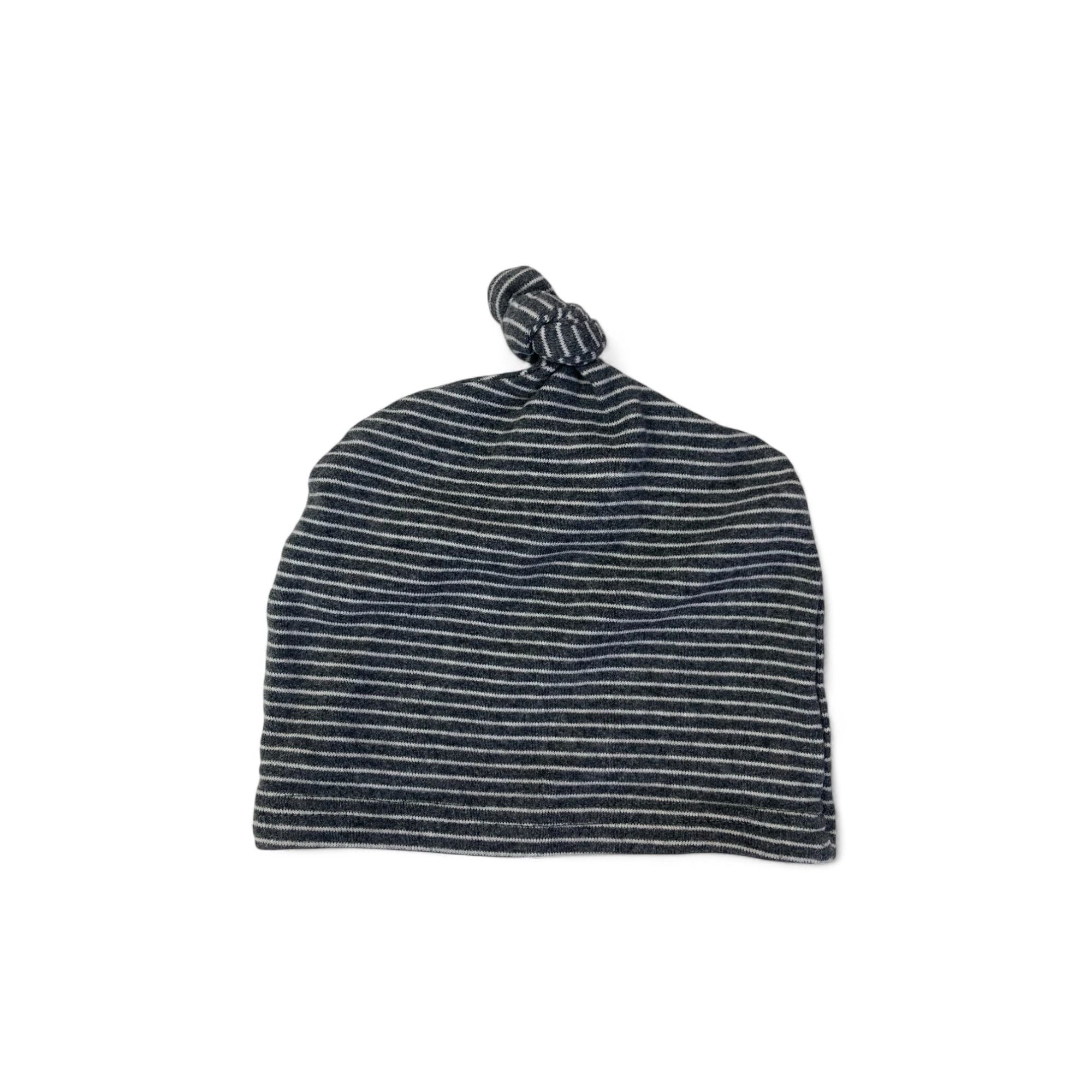0-6M Grey & White Stripe Knot Beanie - Cotton On