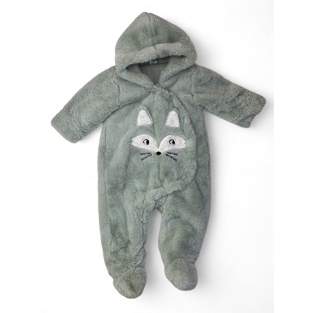 3-6M Mint Green Fleece Lined Fox Snowsuit Onesie - Ackermans