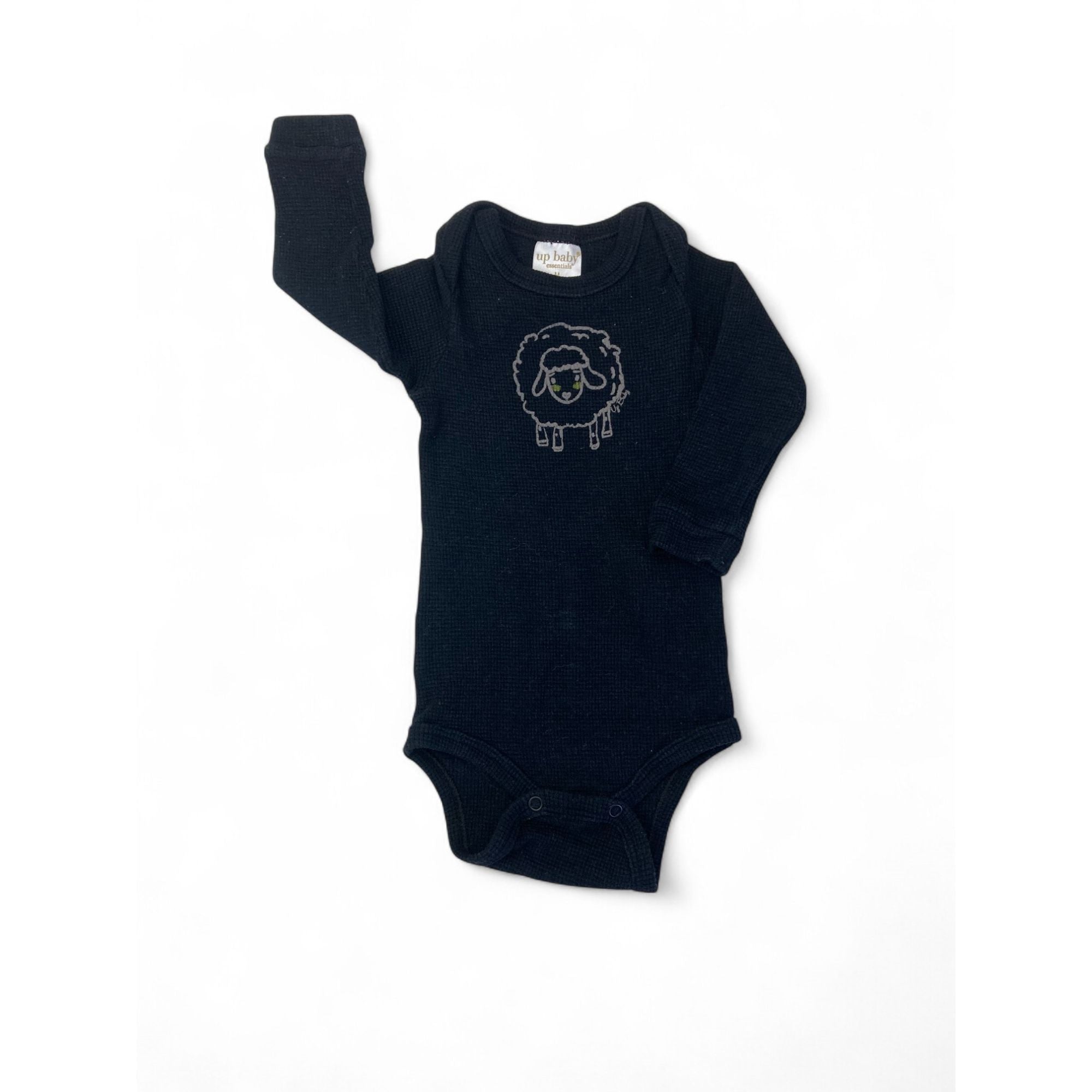 US 6-9M Black Waffle Lamb Bodysuit - Up Baby