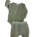 Newborn Sage Green Heathered Waffle Knit Bodysuit & Leggings - Cotton On