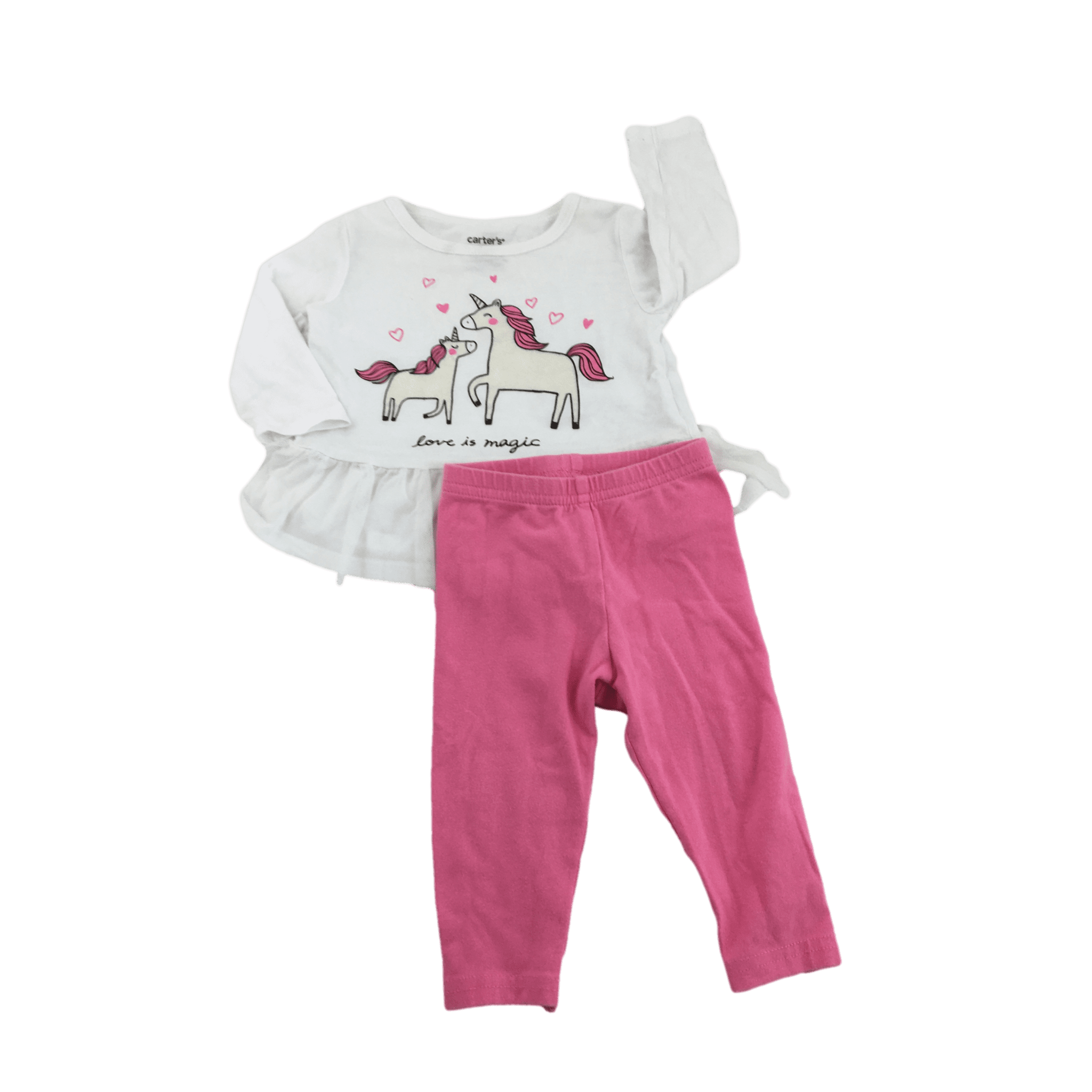 6M White & Pink Peplum Unicorn Top & Leggings - Carter's