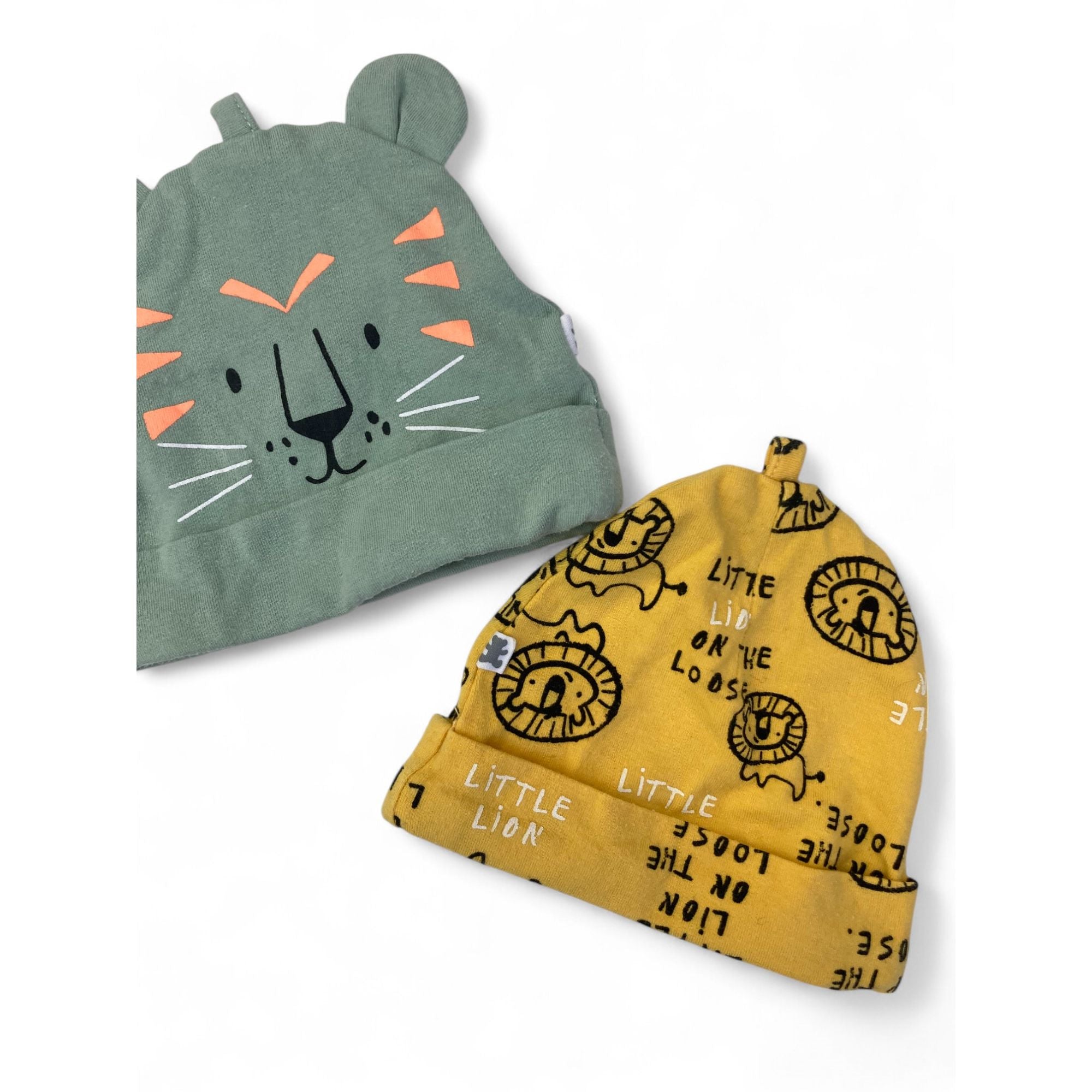 1-3M Mint Green Ear & Yellow Cotton Lion Beanies - Woolworths