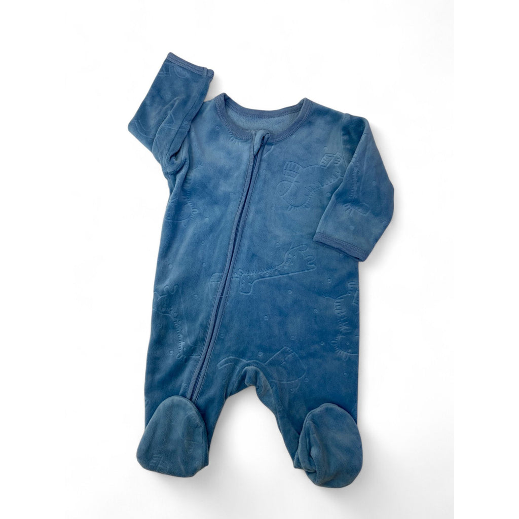 1-3M Dusty Blue Velour Zip Onesie - Woolworths