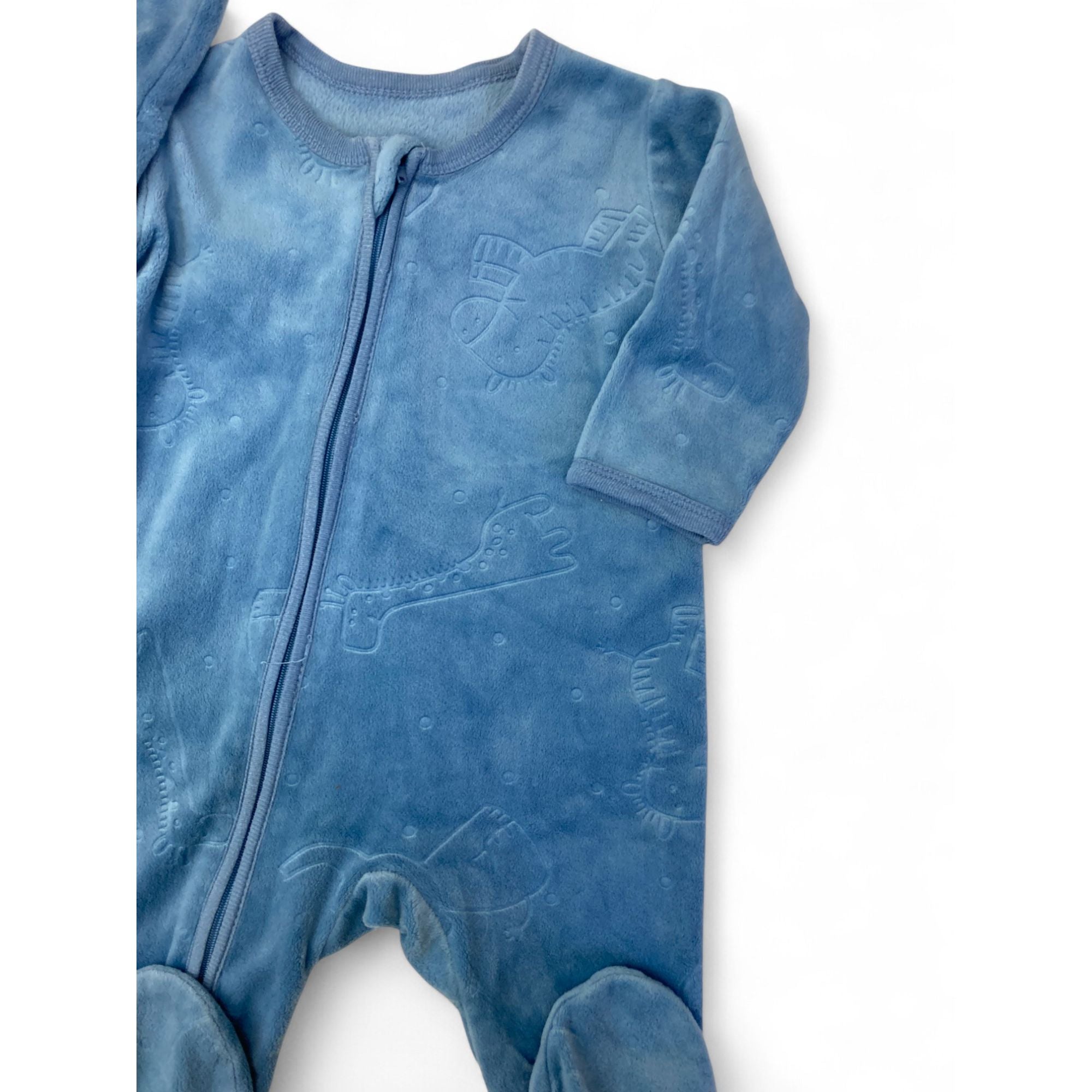 1-3M Dusty Blue Velour Zip Onesie - Woolworths