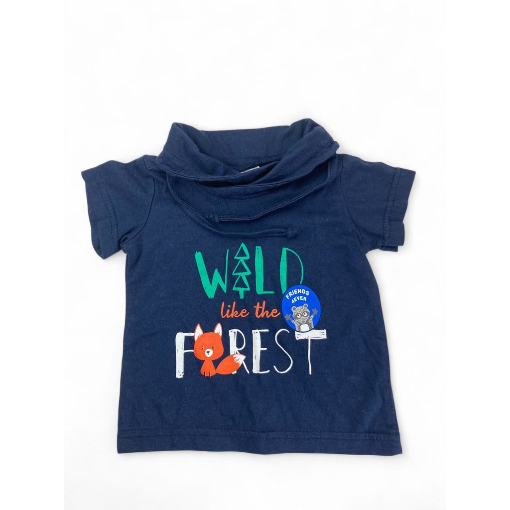 0-3M Navy Blue Animal Cowl Neck T shirt - OneTwoThree
