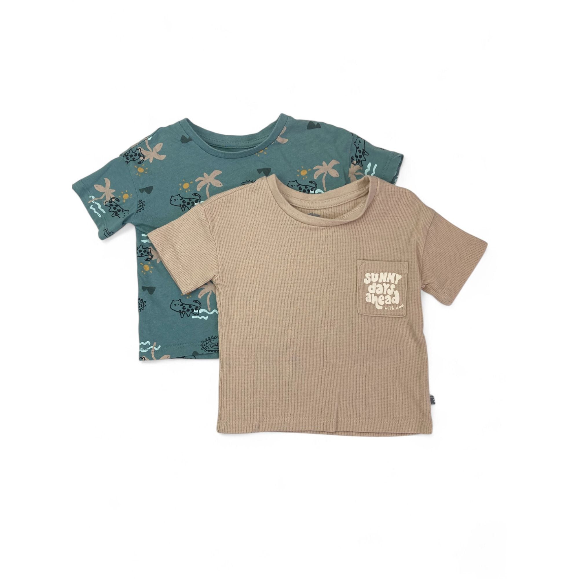 3-6M Beige Waffle Knit & Teal T Shirts - Woolworths