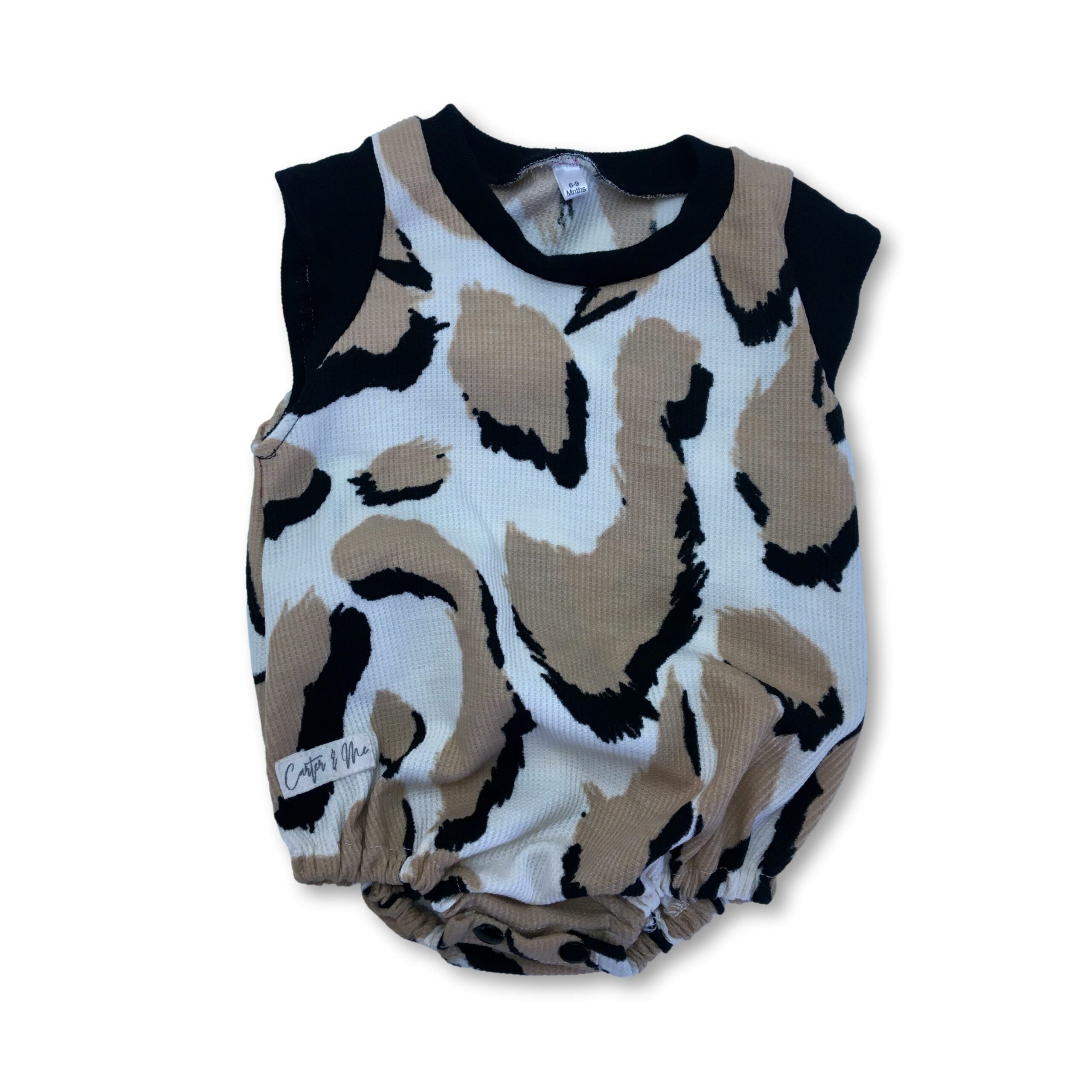 6-9M White & Beige Leopard Print Waffle Knit Romper - Carter & Me