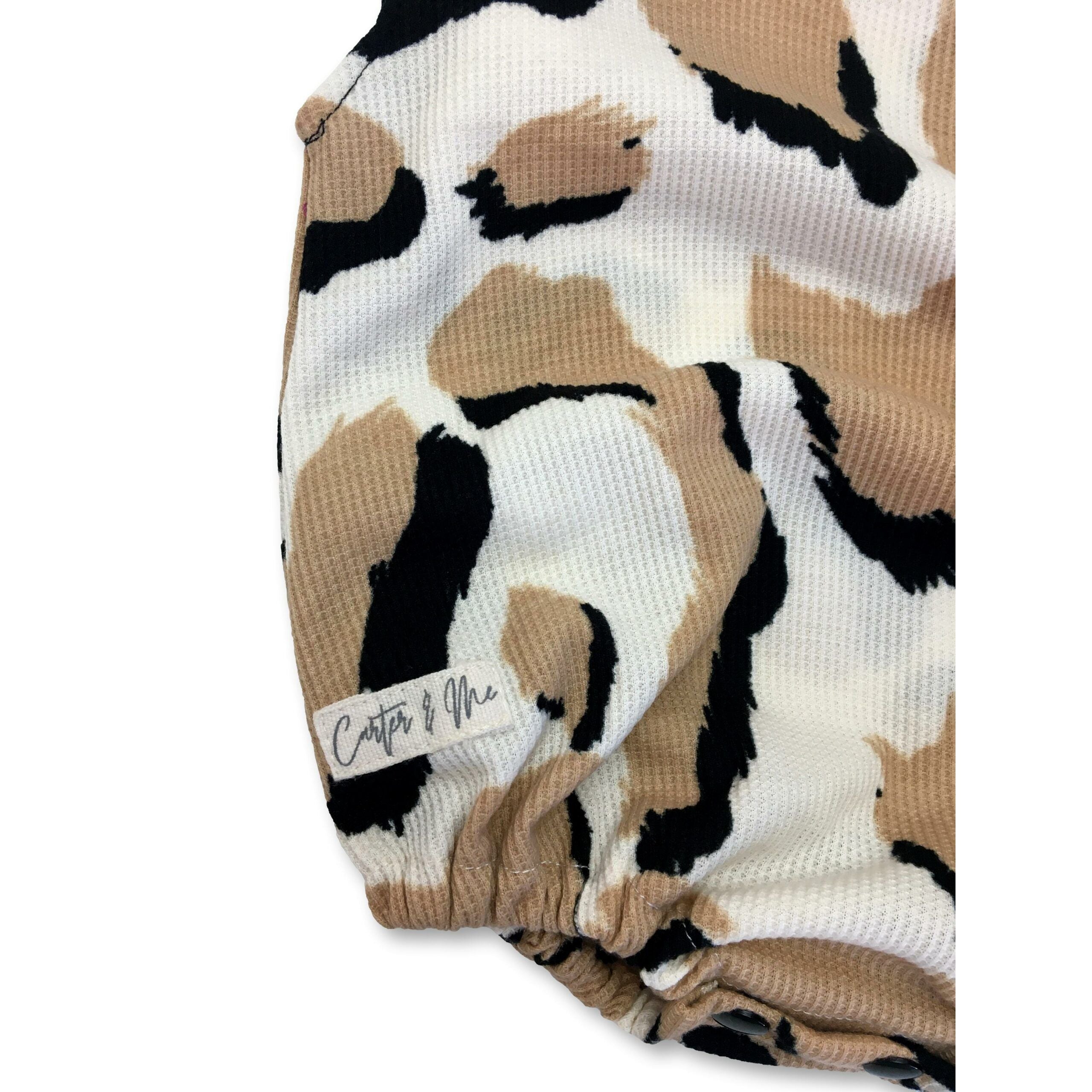 6-9M White & Beige Leopard Print Waffle Knit Romper - Carter & Me