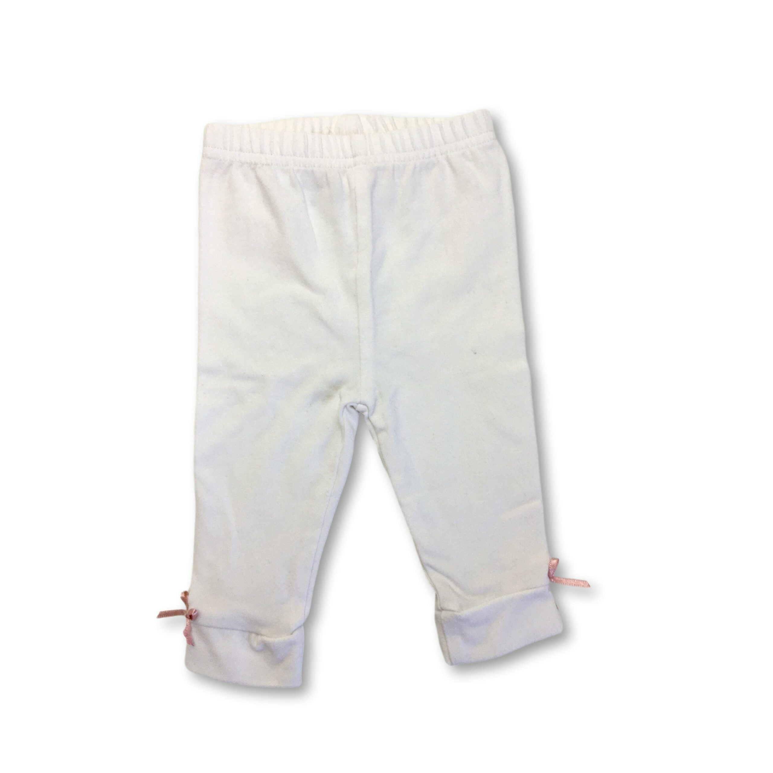 0-3M White & Pink Bow Leggings - OneTwoThree