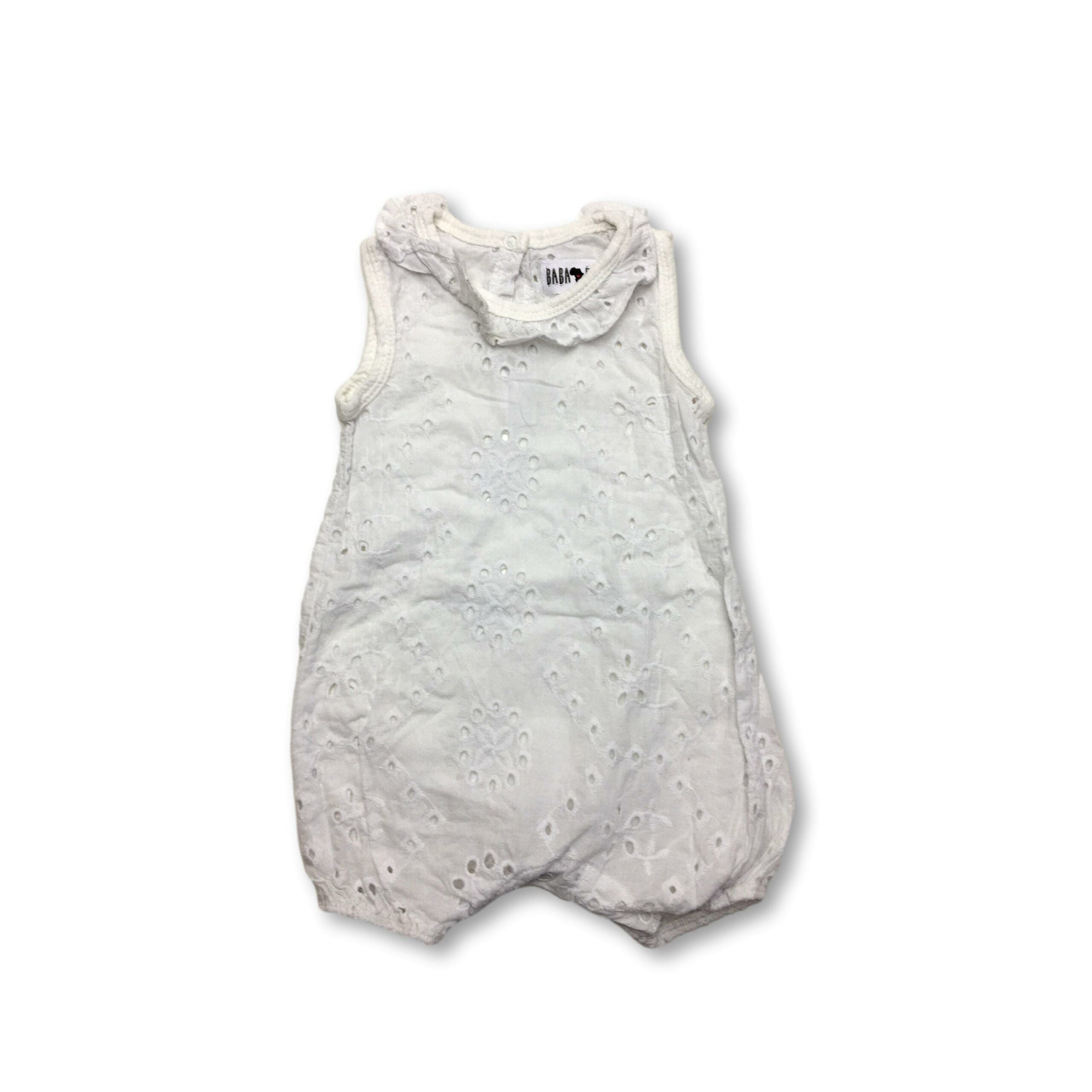 3-6M White Eyelet Cotton Romper - Baba Fishees