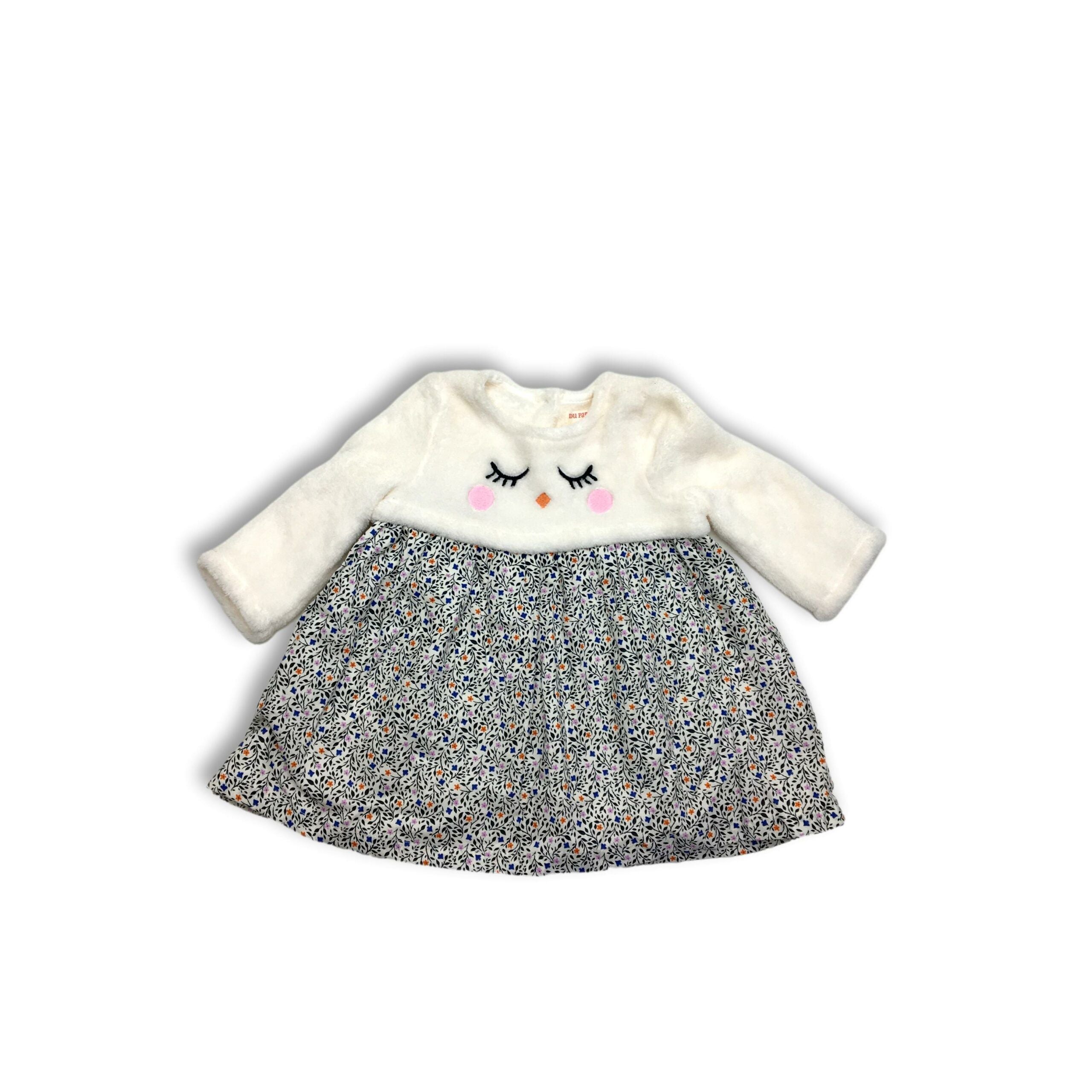 6M Cream Fleece & Cotton Dress - Du Pareil Au Meme