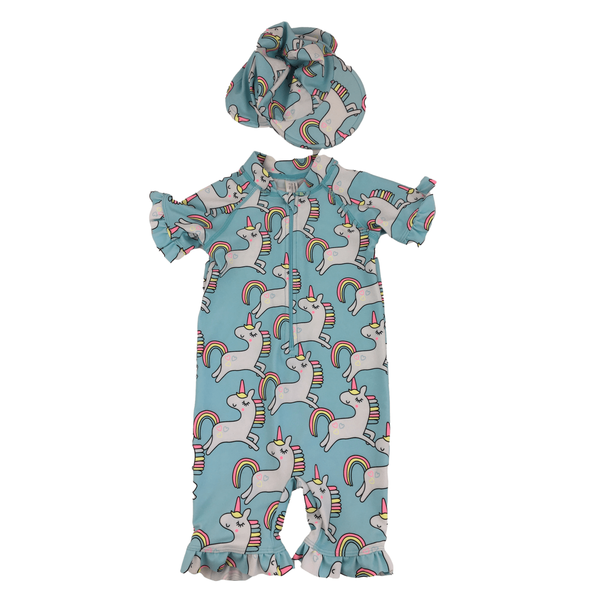 3-6M Light Blue Unicorn Swimsuit & Cap - Woolworths