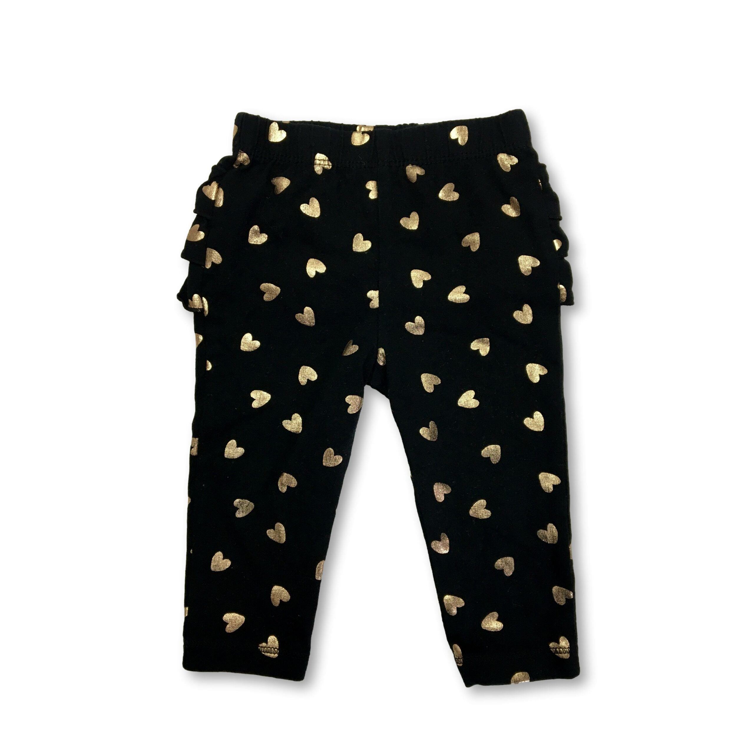 3-6M Black & Gold Heart Ruffle Detail Leggings - Cat & Jack
