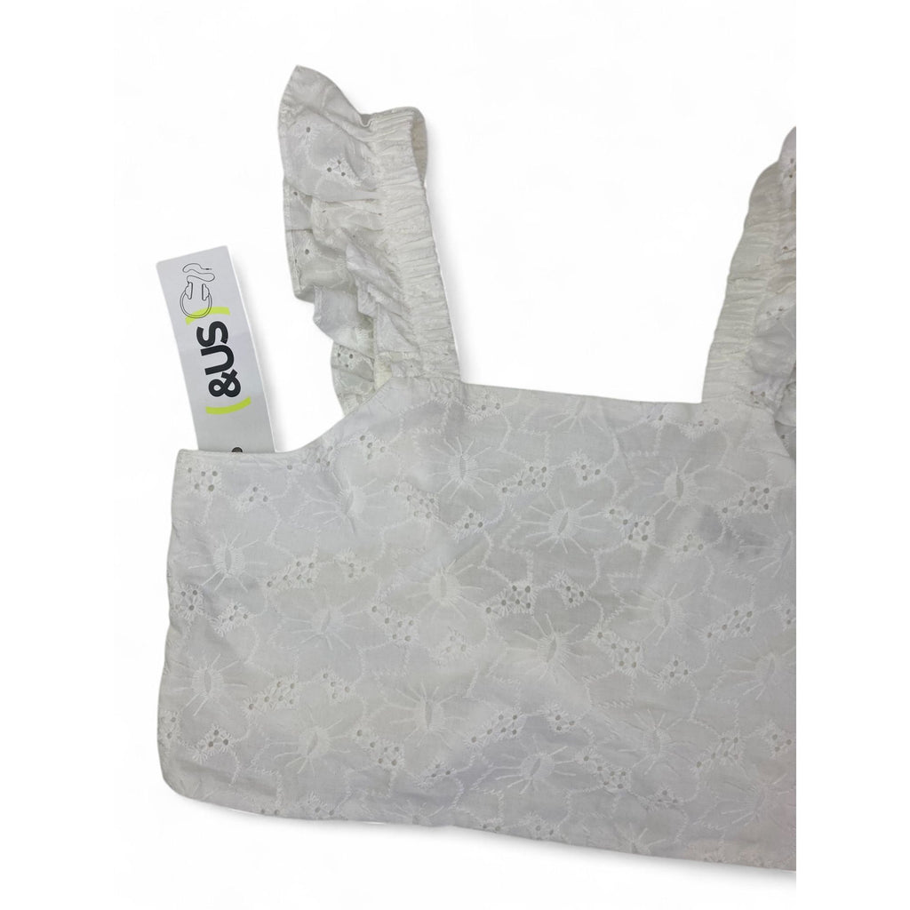 10Y White Anglaise Cotton Tie Back Crop Top - (& US)
