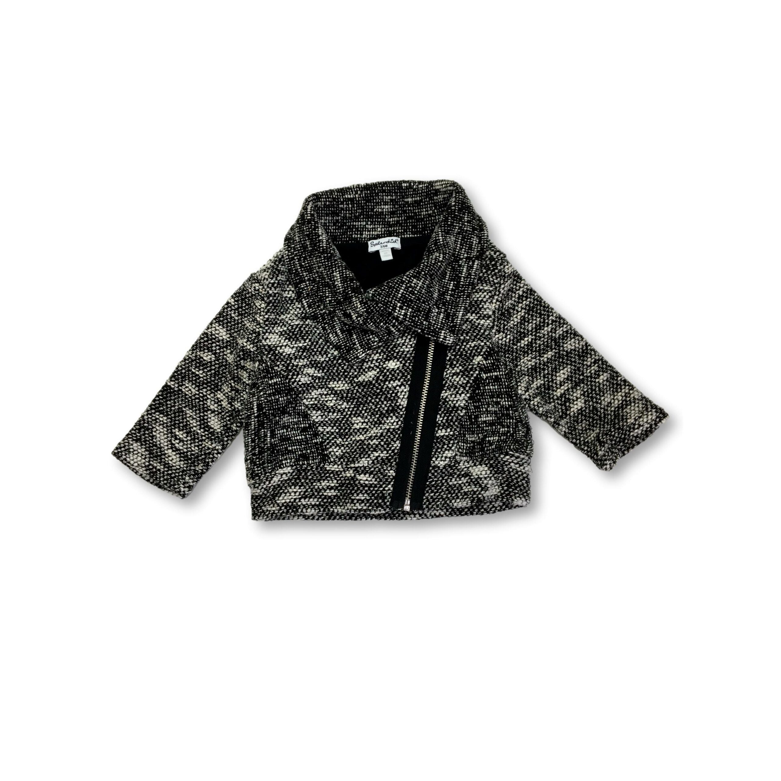 3-6M Black & White Tweed Zip Jacket - Splendid