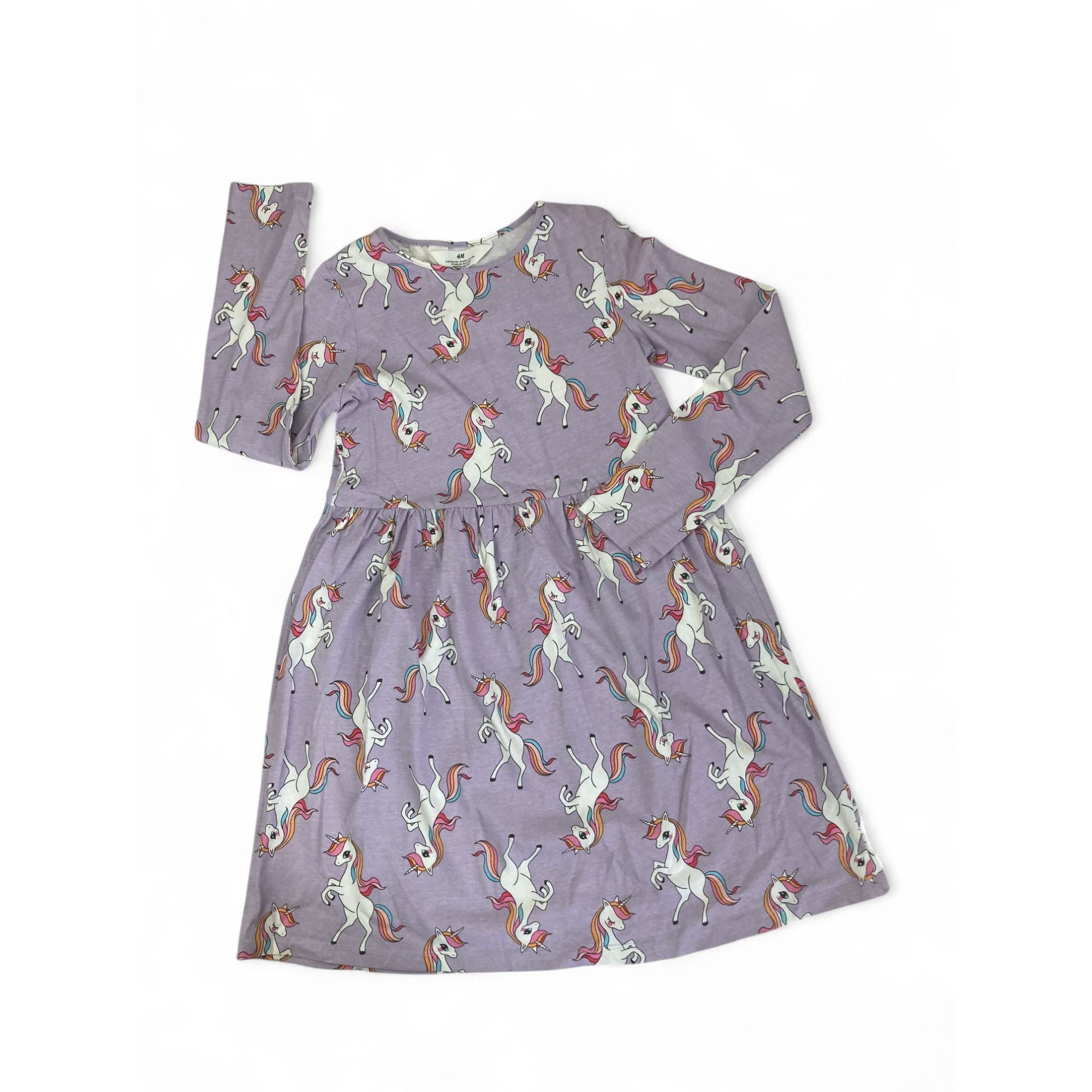 UK 8-10Y Lilac Unicorn Long Sleeve T Shirt Dress - H&M