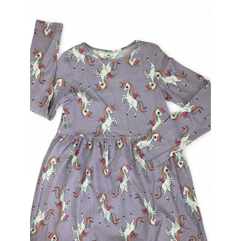 UK 8-10Y Lilac Unicorn Long Sleeve T Shirt Dress - H&M