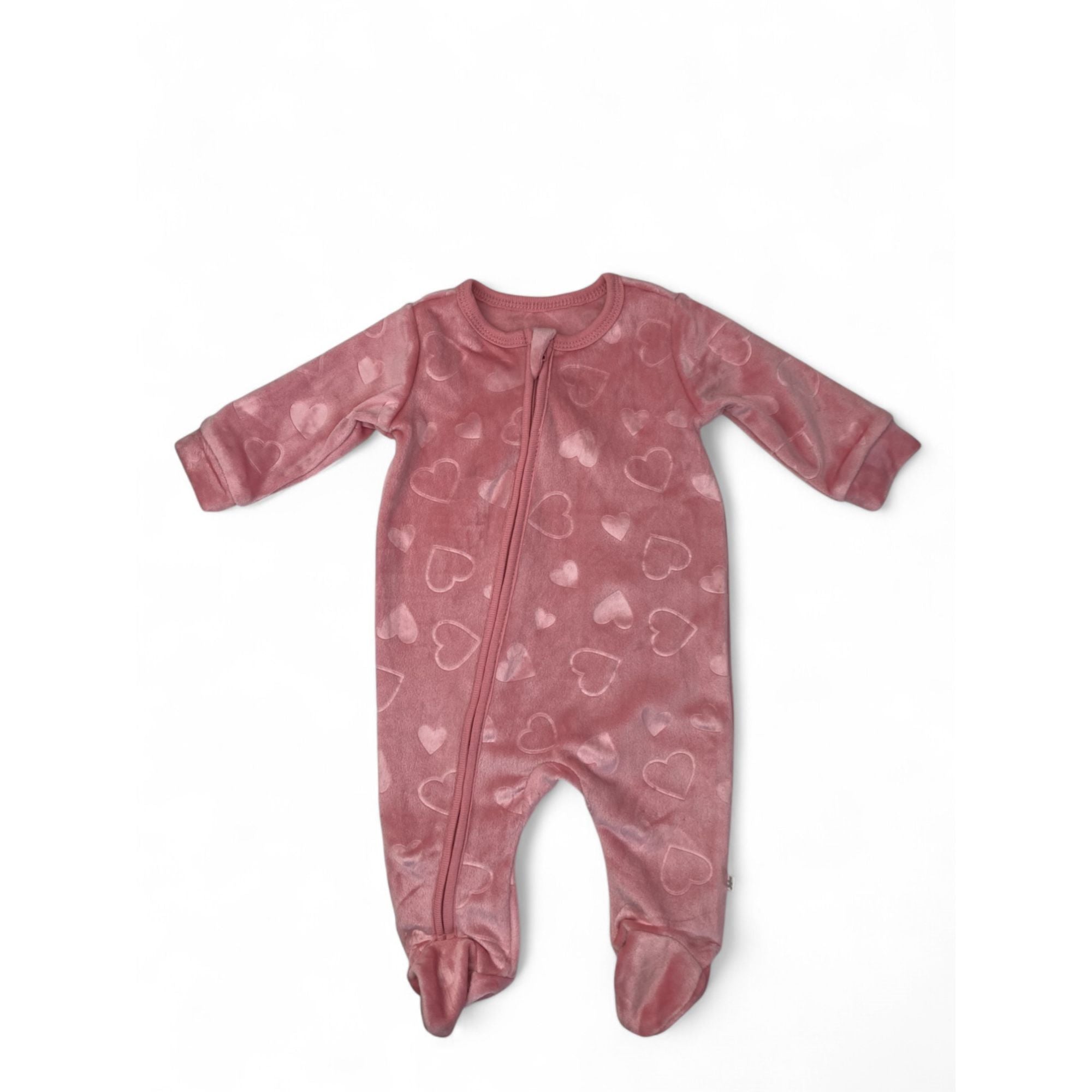1-3M Pink Heart Velour Zip Onesie - Woolworths