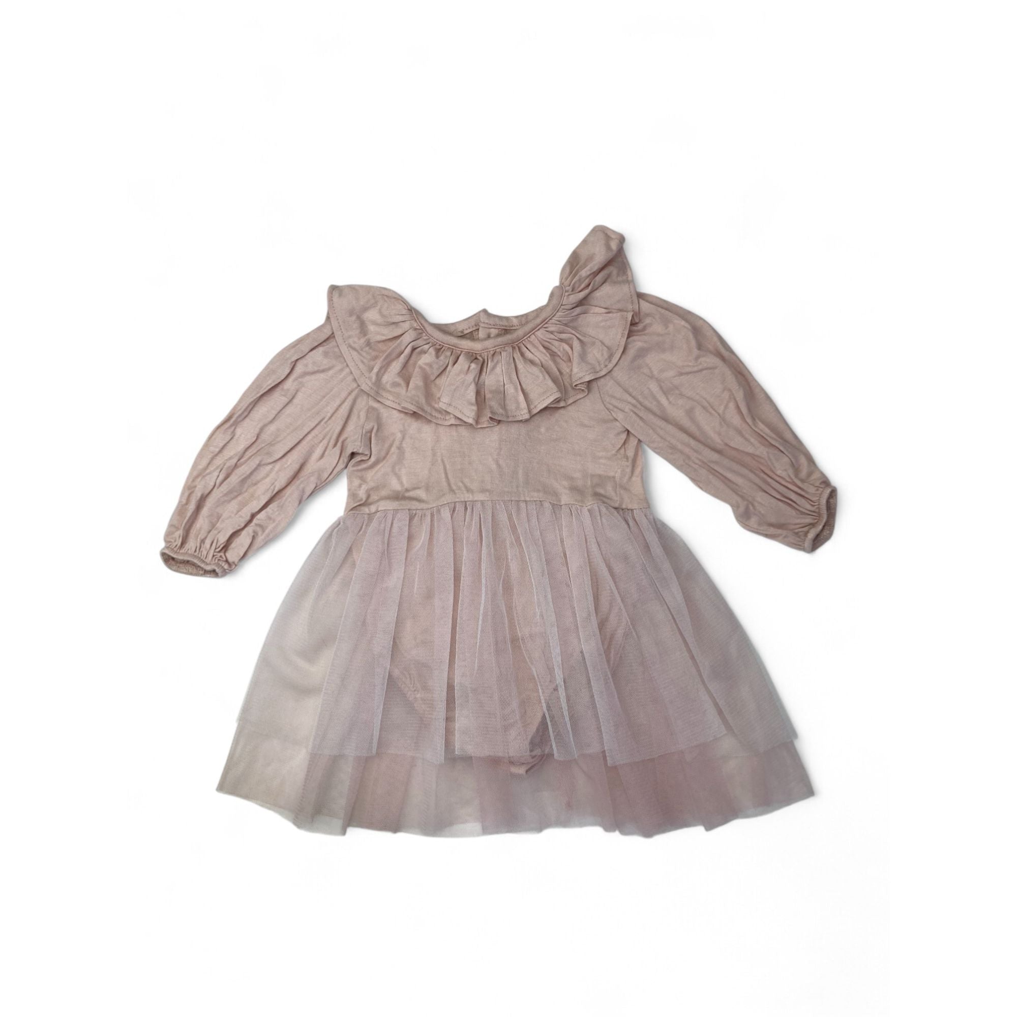 3-6M Light Pink Tulle Collared Romper Dress - Tiny Necessities
