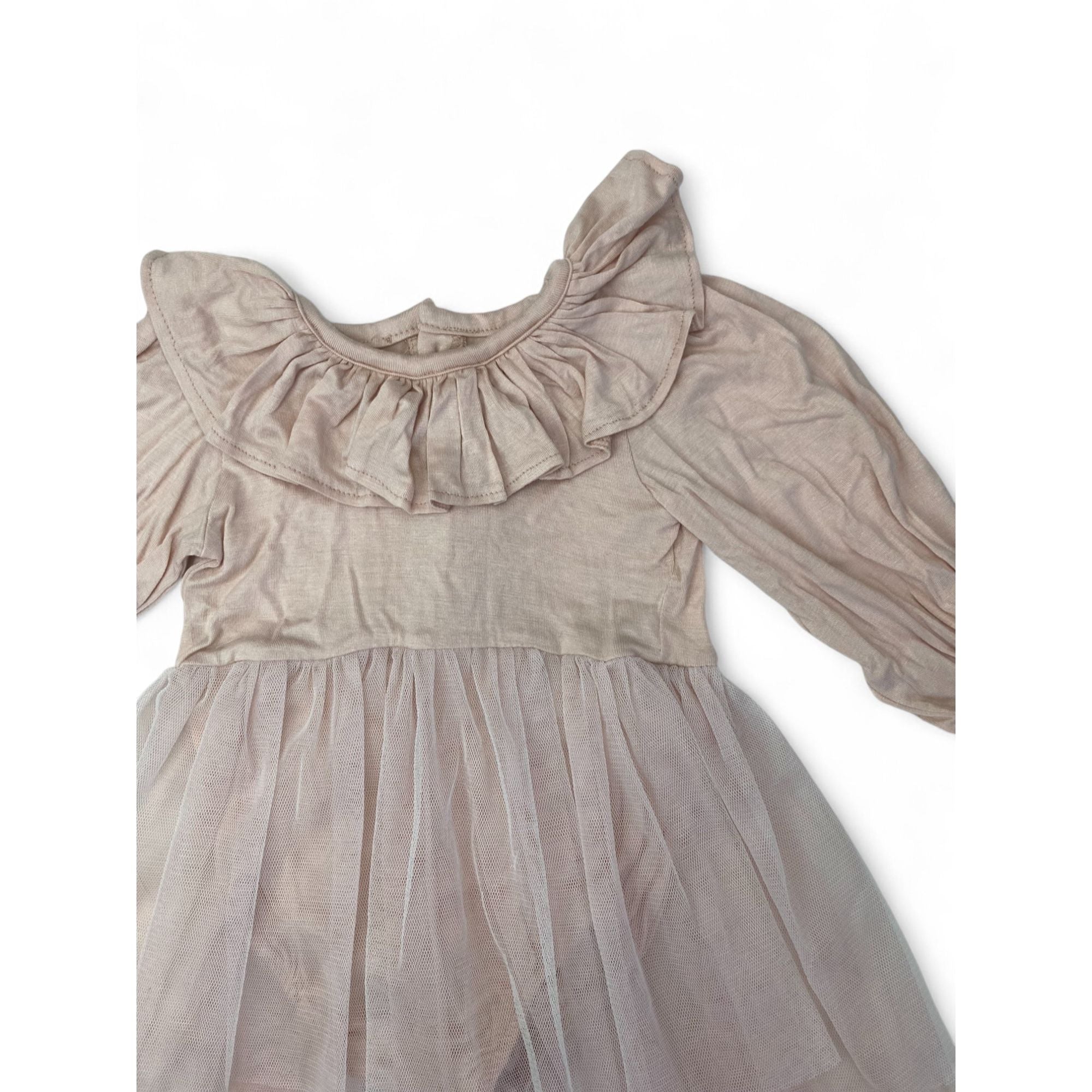 3-6M Light Pink Tulle Collared Romper Dress - Tiny Necessities