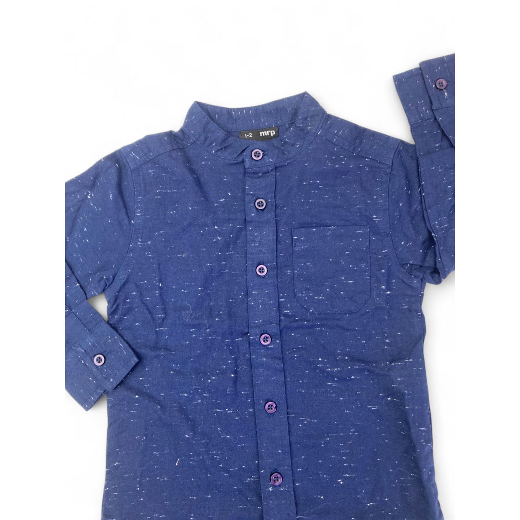 1-2Y Dark Blue Melange Button Down Mandarin Shirt - Mr Price