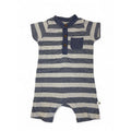 1-3M Grey & Blue Stripe Half Button Romper - Woolworths