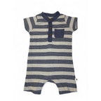 1-3M Grey & Blue Stripe Half Button Romper - Woolworths