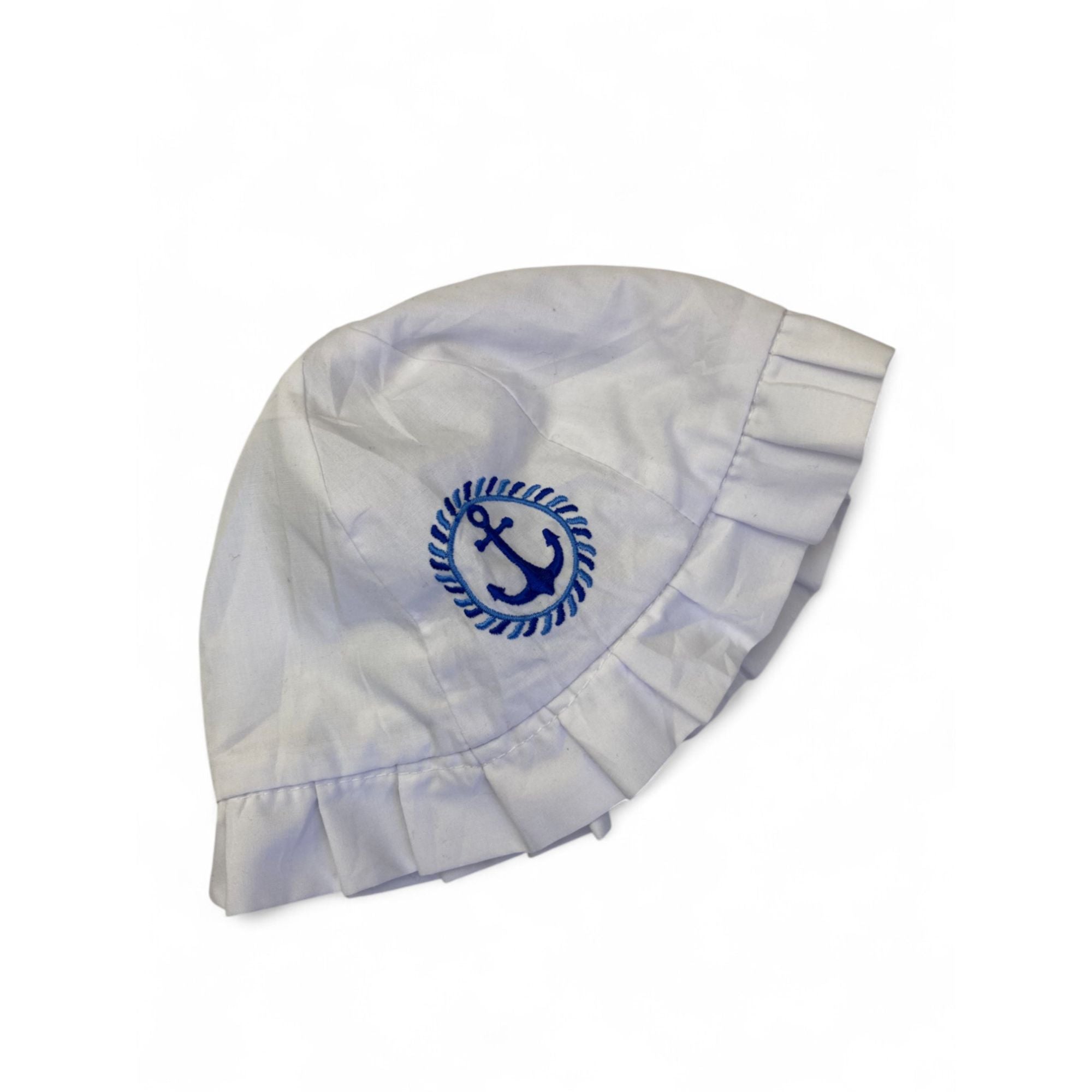 6-12M White & Blue Anchor Sun Hat - Soft Touch