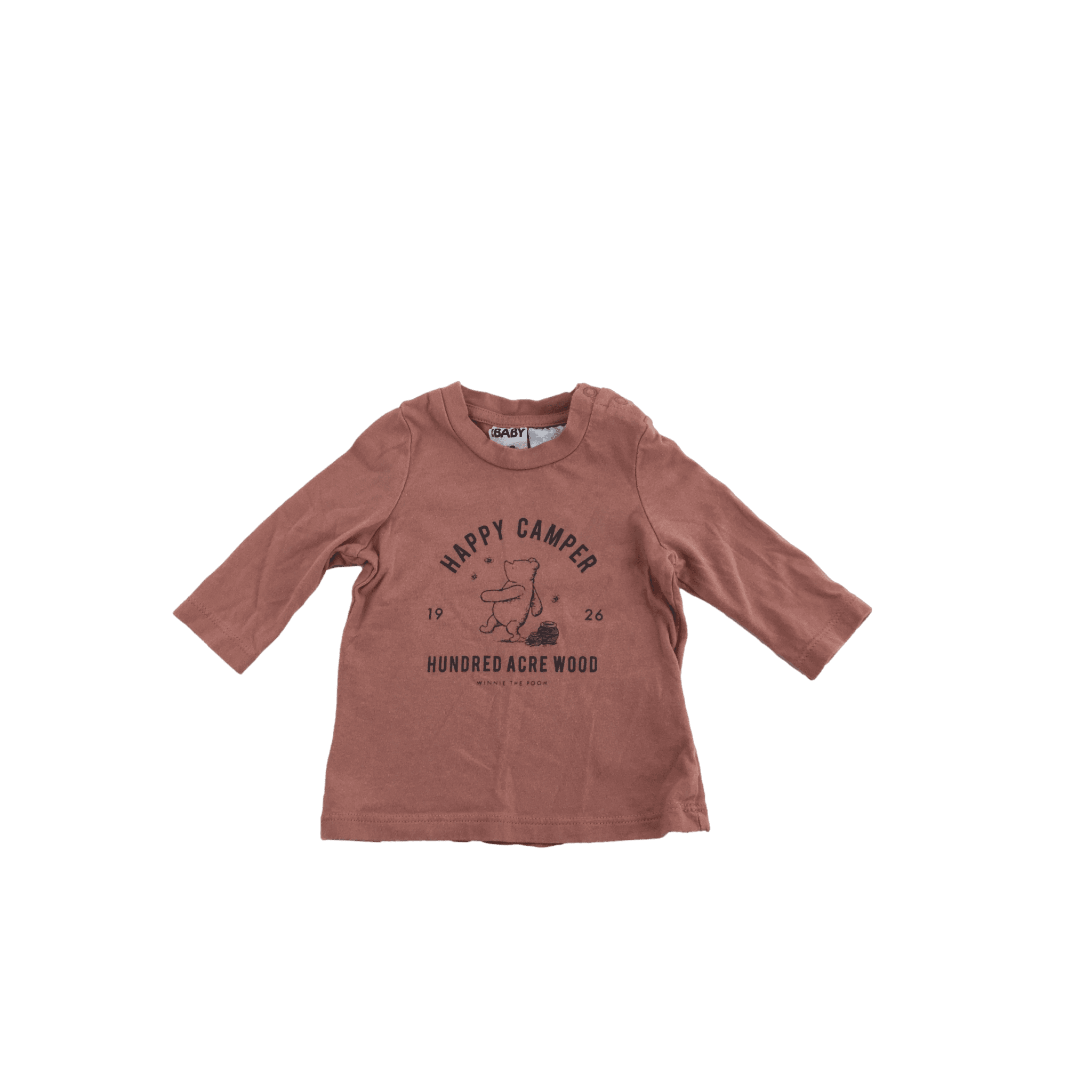 0-3M Dusty Pink Long Sleeve Winnie The Pooh T-shirt - Cotton On