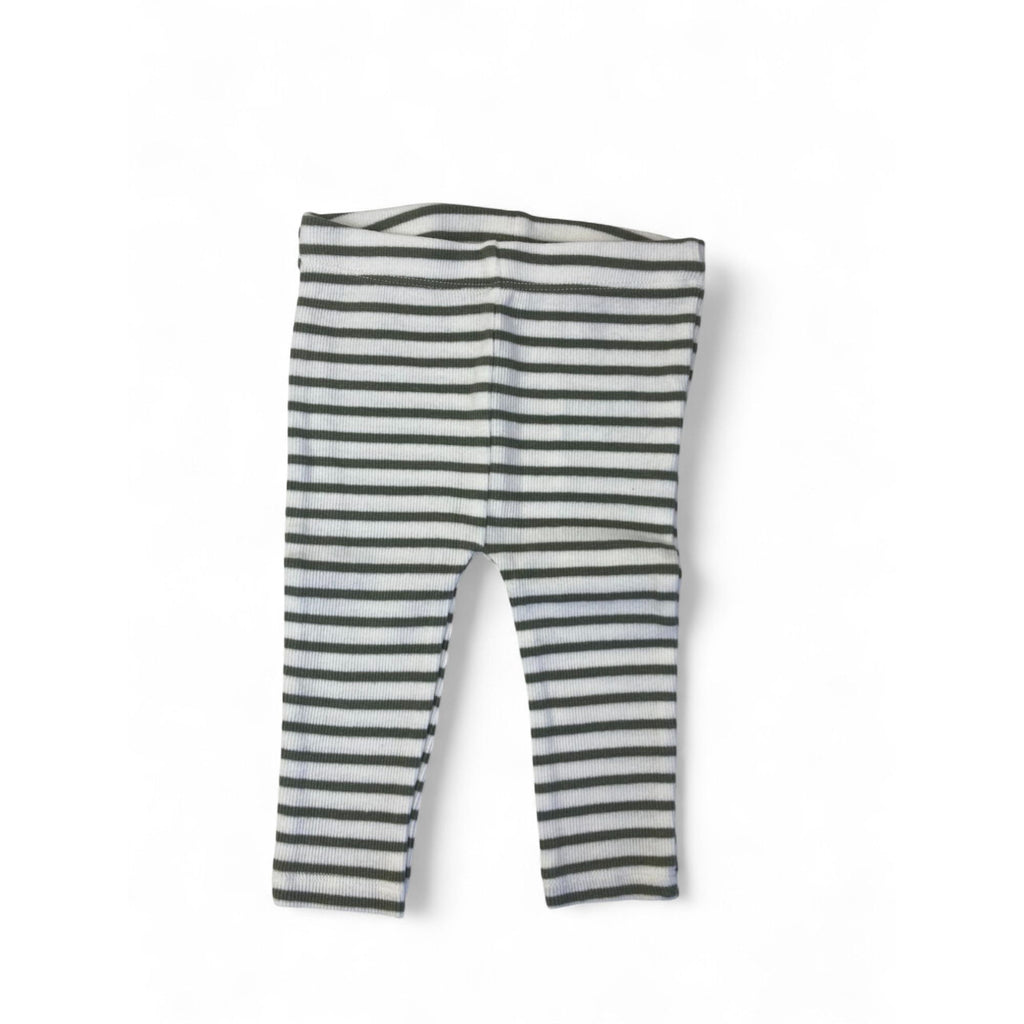 3-6M Cream & Green Ribbed Stripe Organic Cotton Leggings - Cotton On