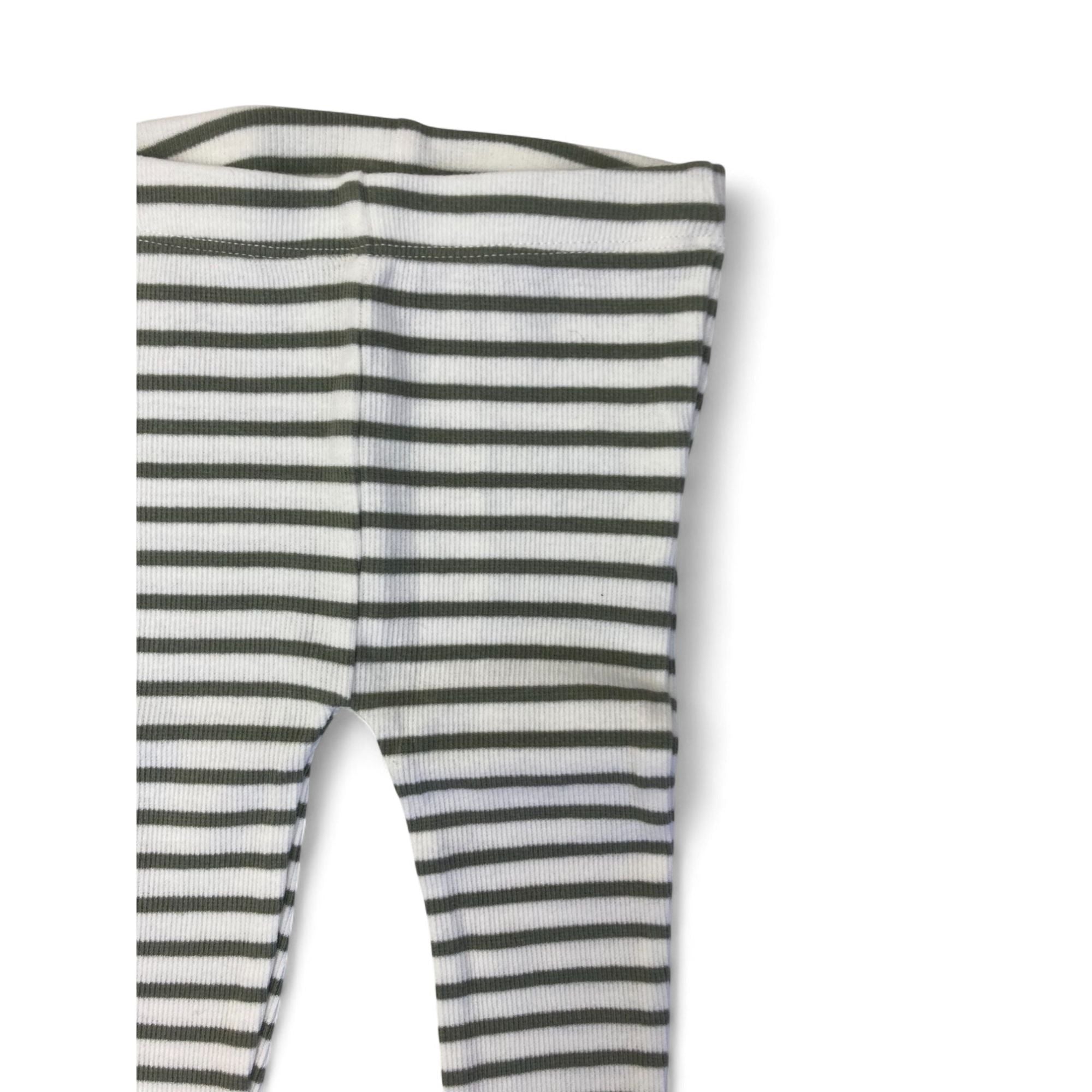 3-6M Cream & Green Ribbed Stripe Organic Cotton Leggings - Cotton On