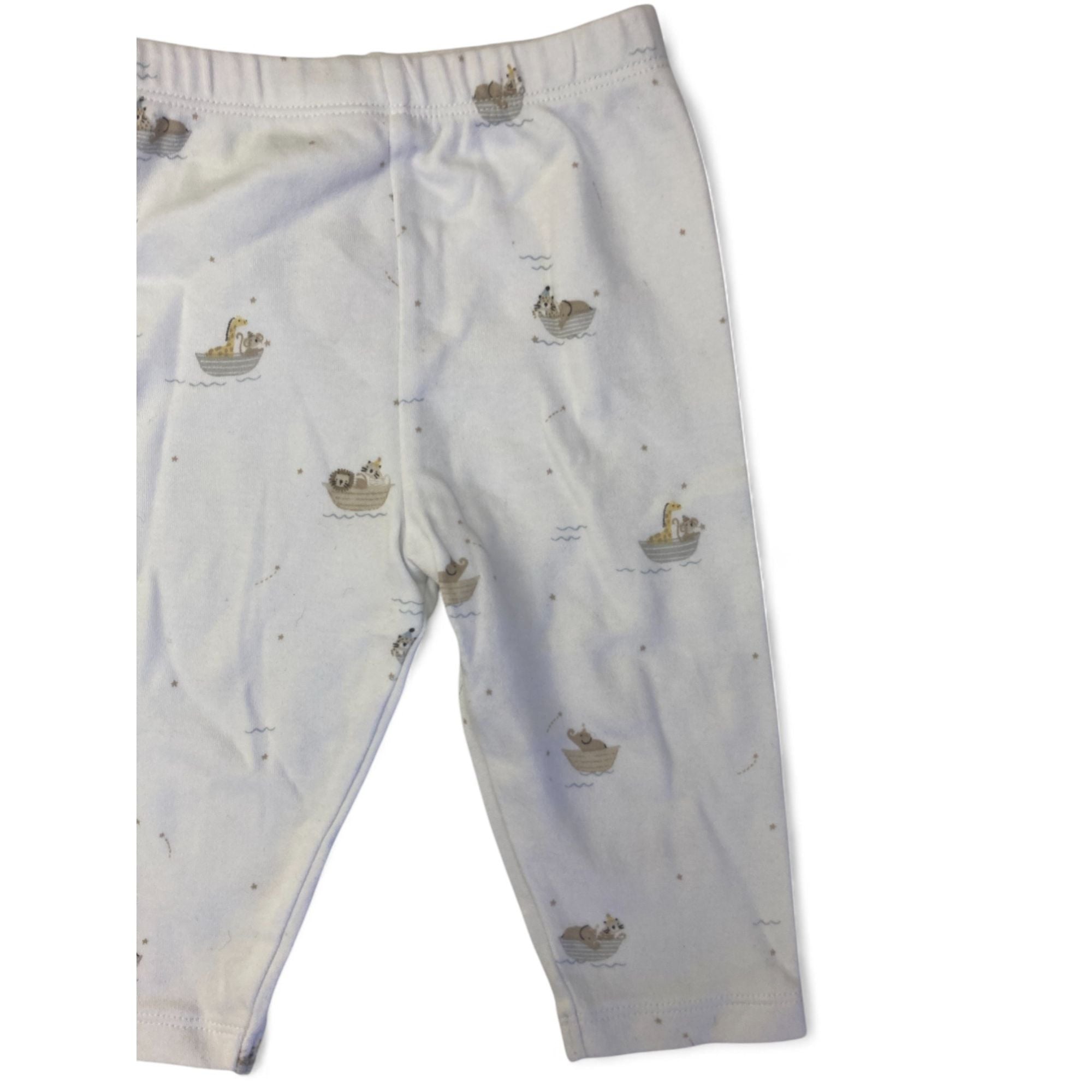 3-6M White Animal Sailboat Print Cotton Leggings - The Little White Company