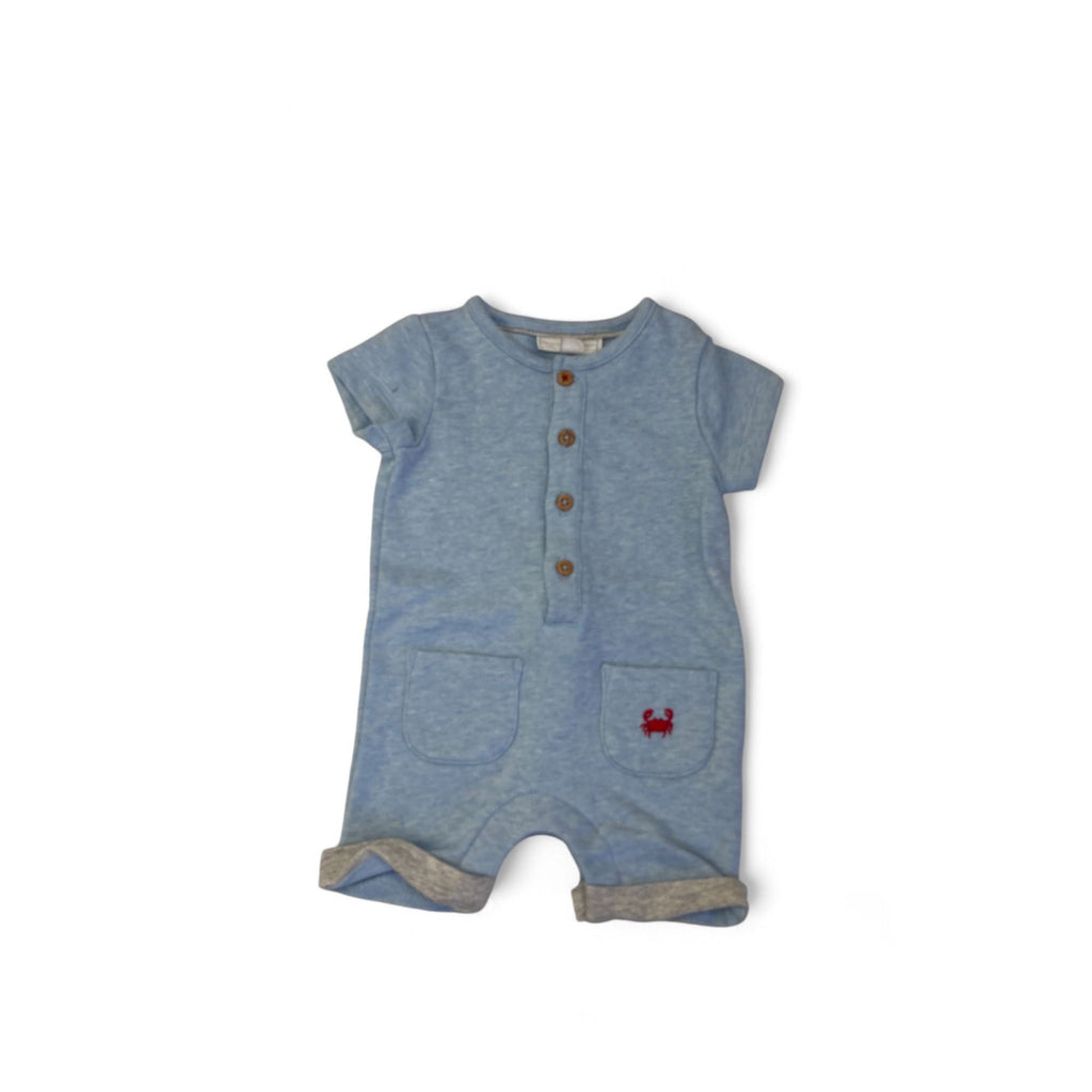 0-3M Light Blue Organic Cotton Button Romper - The Little White Company